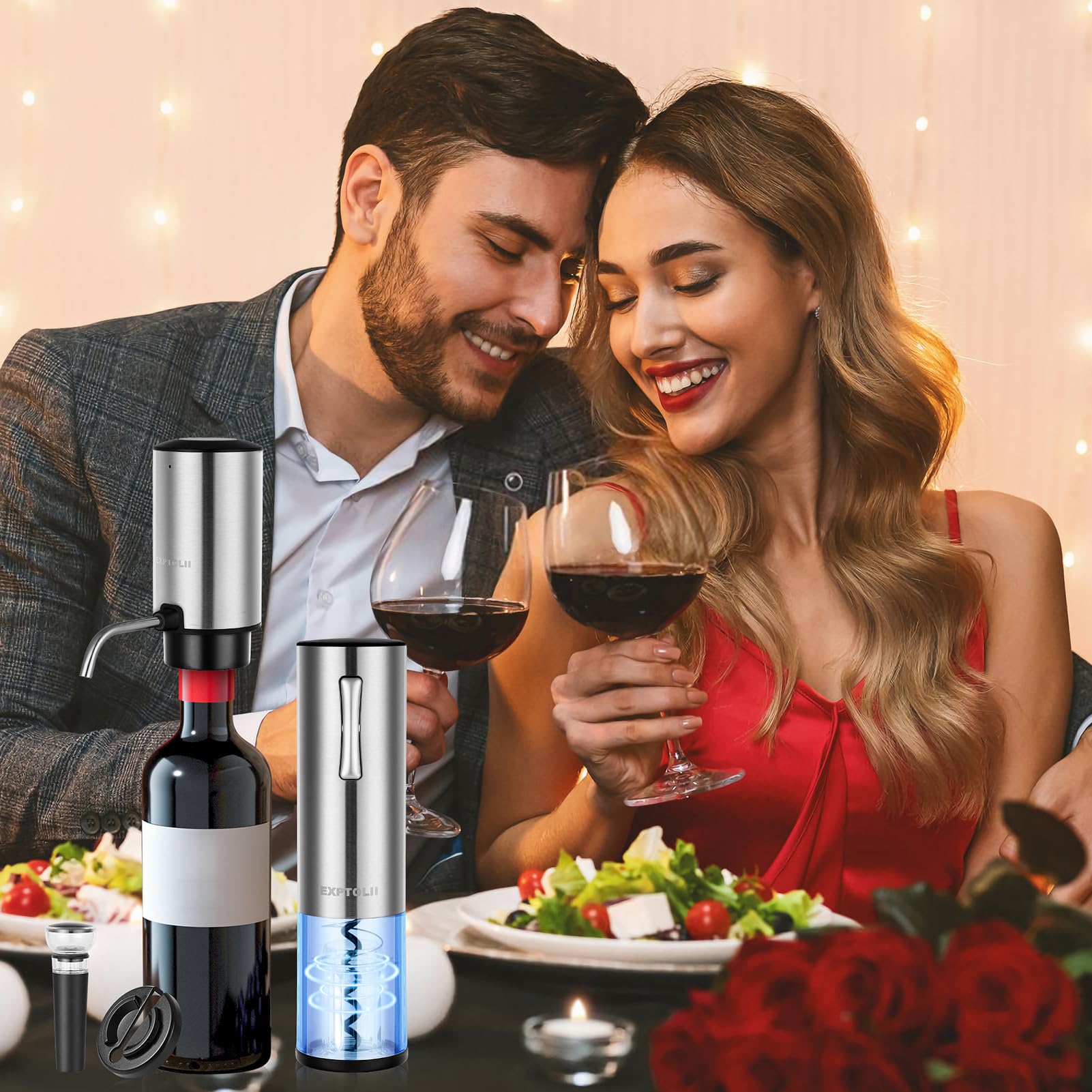 Electric Wine Opener Gift Set - Rechargeable Wine Bottle Opener, Wine Aerator, Vacuum Stoppers, Foil Cutter for Home Bar and Outdoor Parties