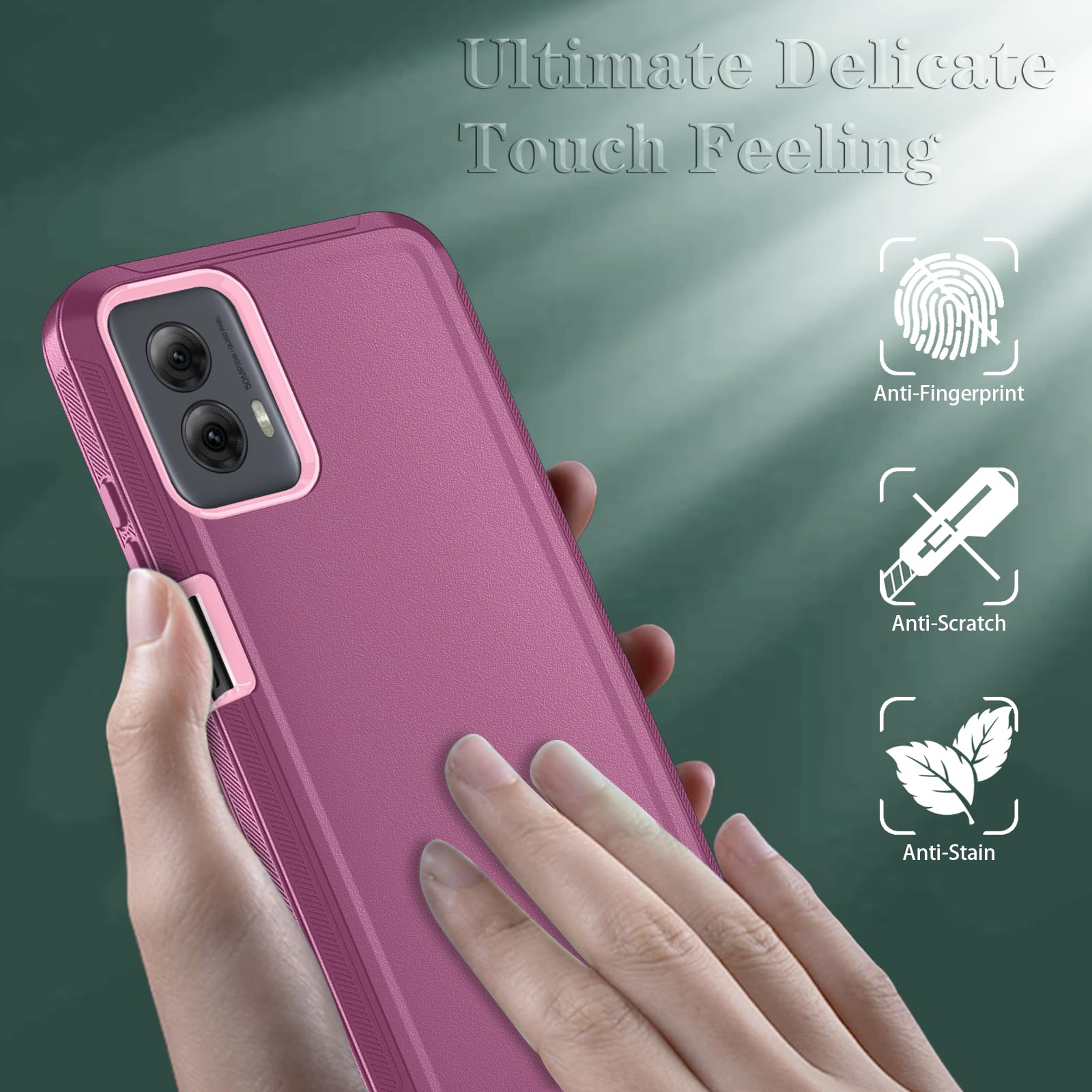 Qinmay for Motorola Moto G Power 5G 2024 Case with HD Screen Protector, Shockproof 3-Layer Heavy Duty Cover for Motorola G Power 2024 (Moto G Power 2024,WineRed Pink)