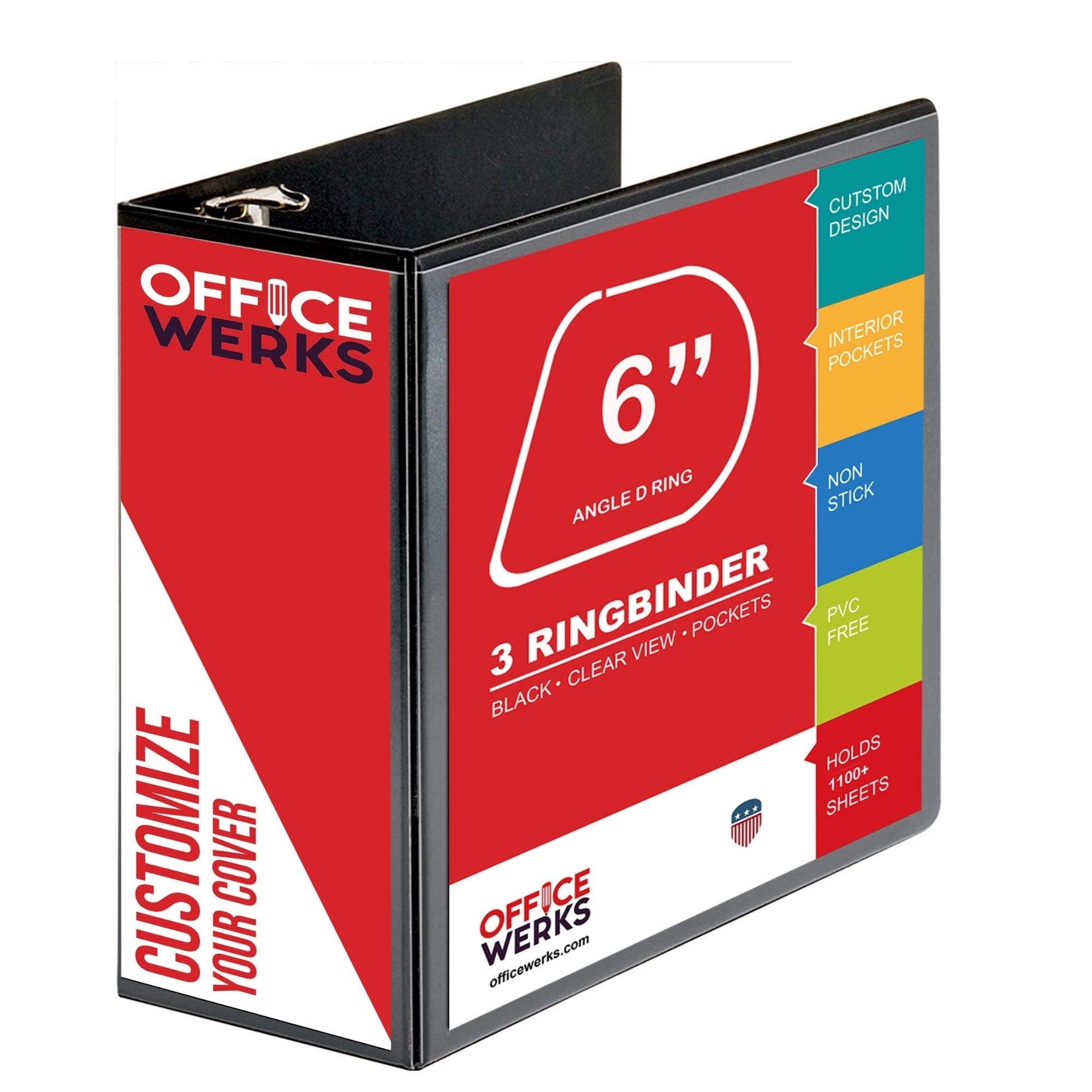 6 Inch 3 Ring Binder with Locking Angle D Rings, Professional Heavy Duty Large Storage Binder with Pockets, Fits 8.5 x 11 Inch Sheets, Non-Stick Clear View Cover, Customizable, Black