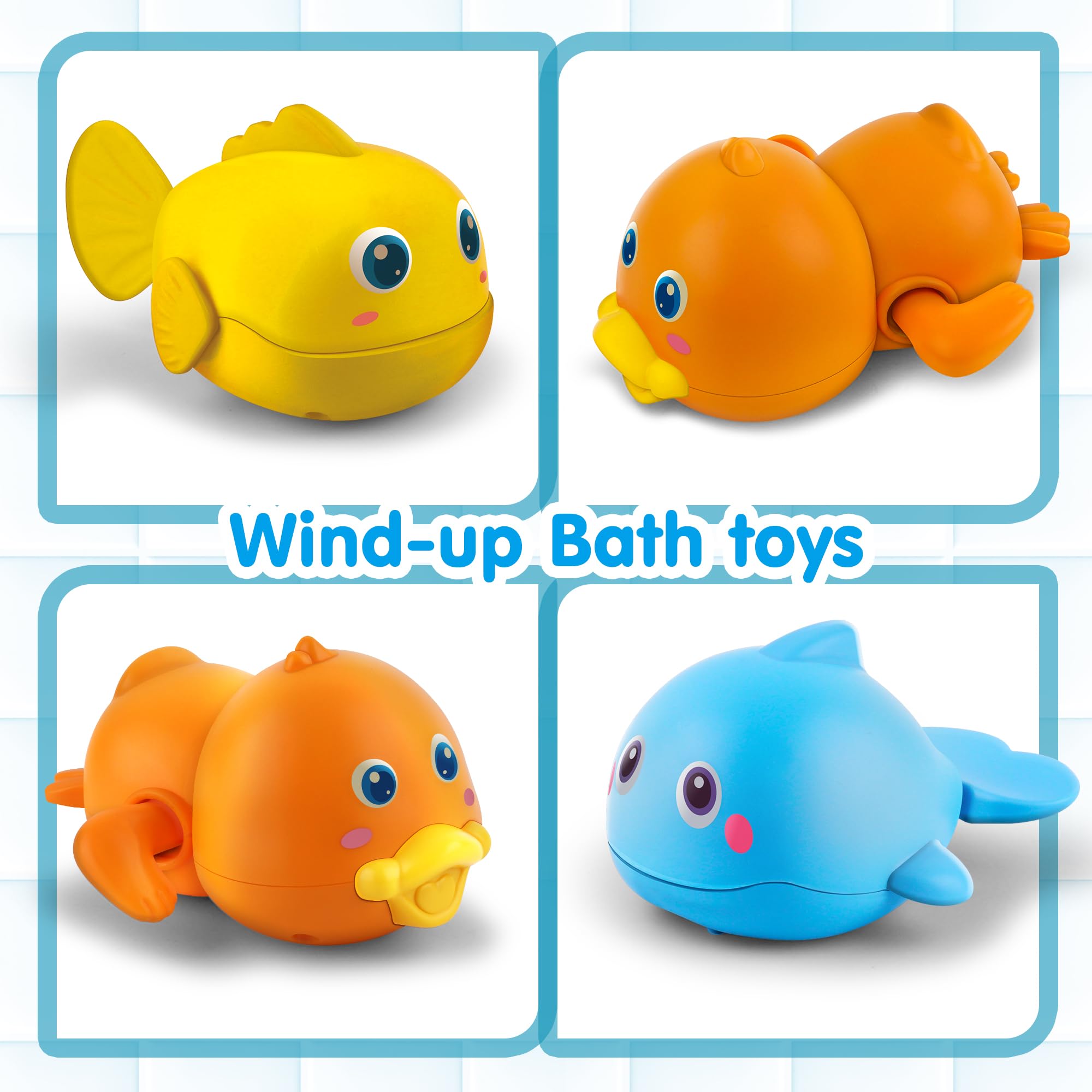 Dwi Dowellin Bath Toys for Toddlers, Magnetic Fishing Games Kids Bathtub Toys, Mold Free Wind-up Toys Swimming Fish Duck Whale Floating Water Toys for Kids Baby Infant