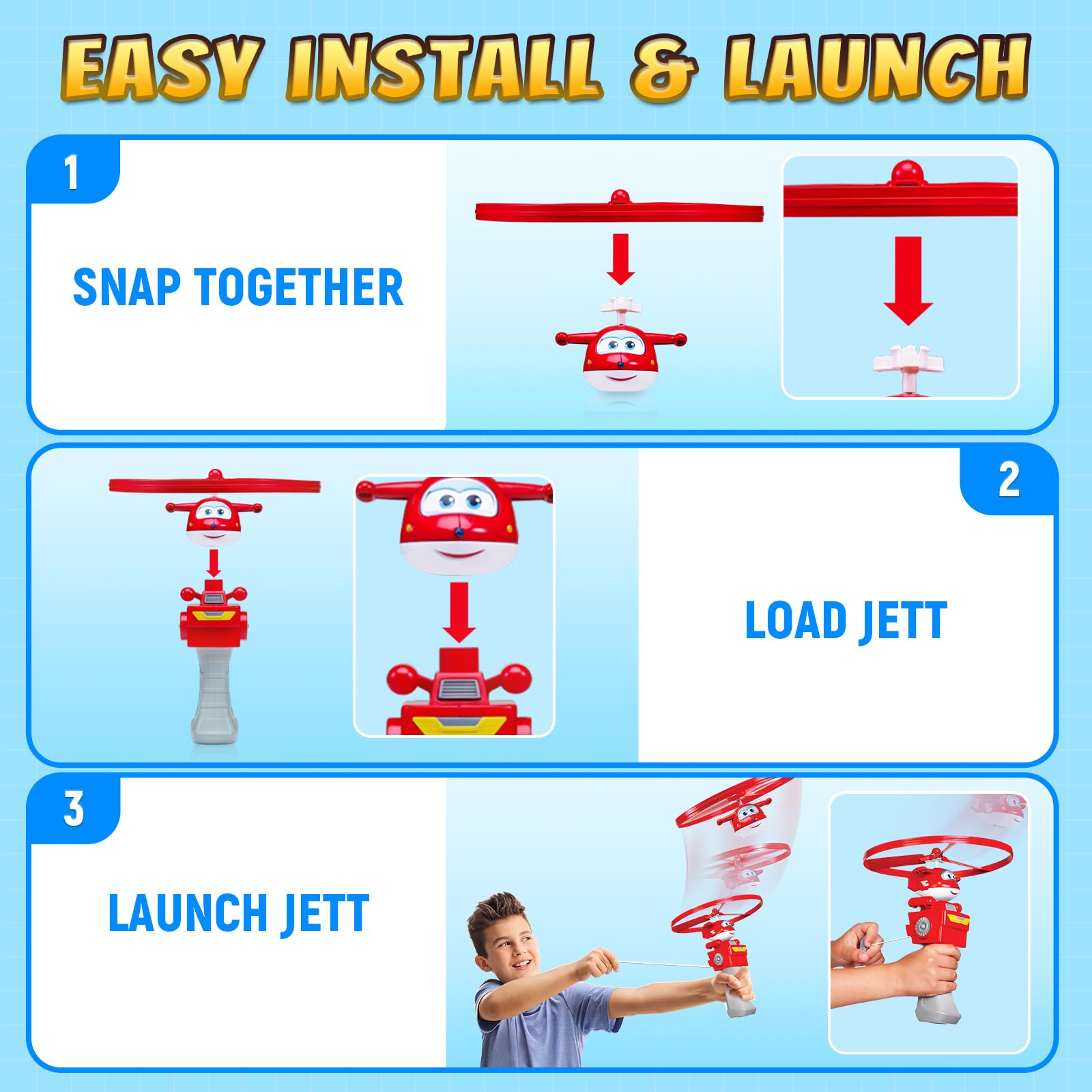 Super Wings Flying Toys, Jett Flying Toys for Kids Ages 3-5 4-8, Fun Outdoor Flying Disc Launcher Toys, Airplane Outside Flying Toys for Kids Boys Girls 3 4 5 6 7 8 Year Old