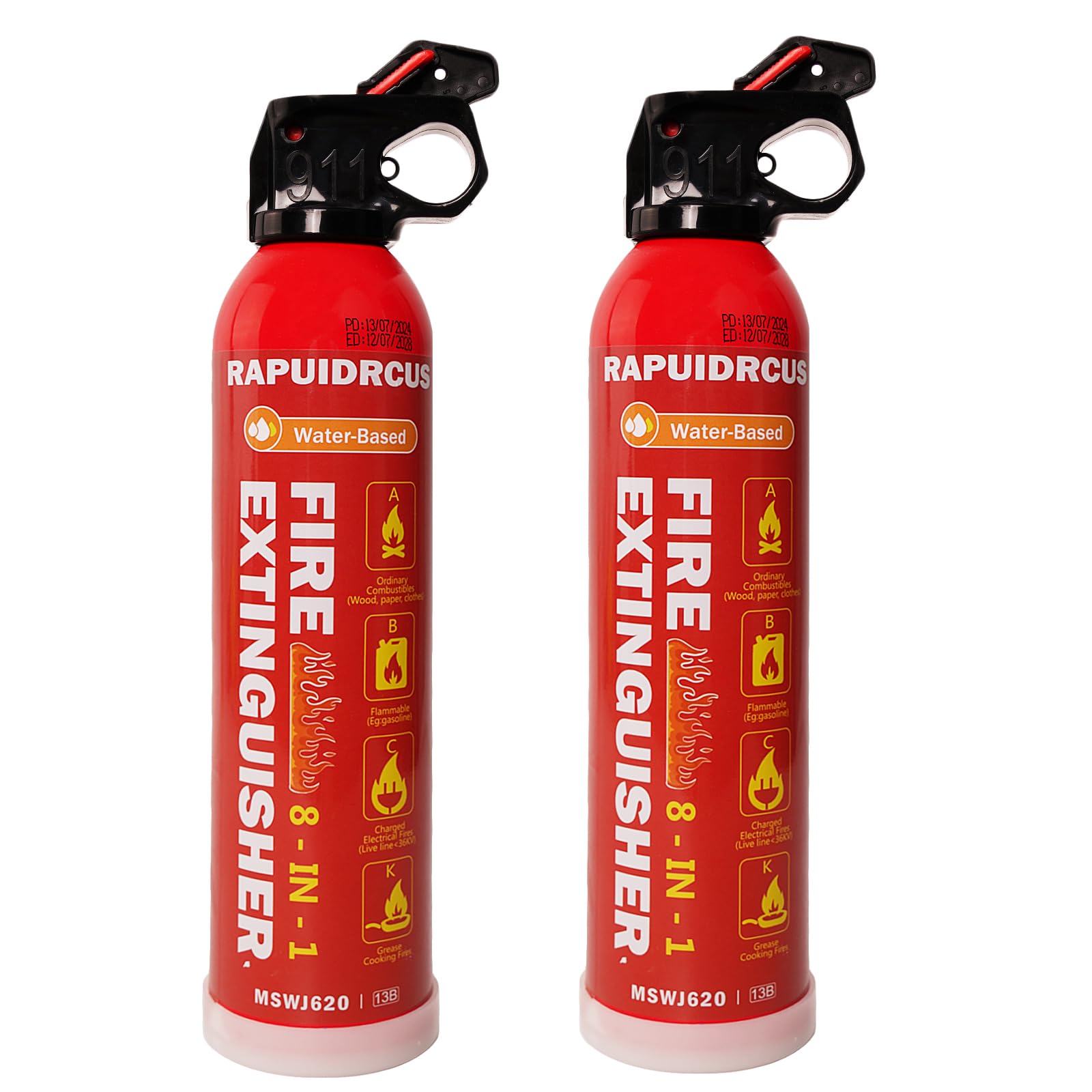 RAPUIDRCUS Portable Fire Extinguisher With Pressure Gauge, 4-in-1 Fire Extinguisher For Home Vehicle Car Boat House Kitchen For A,B,C,K Fires Extinguishers (2 Pack)