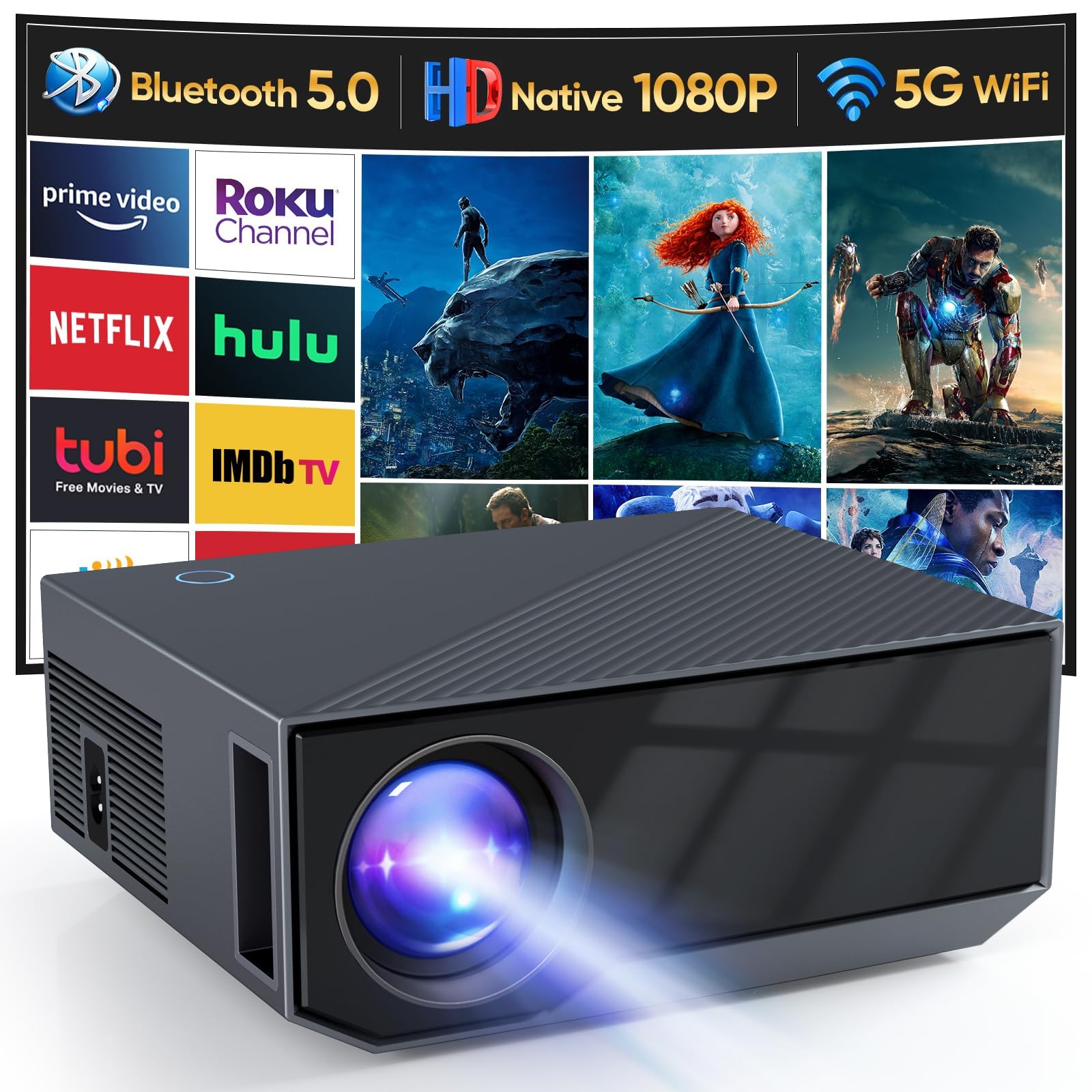 Projector with WIFI and Bluetooth, 15000L Portable Outdoor Movie Projector Compatible with Android/iOS/Windows/TV Stick/HDMI/USB
