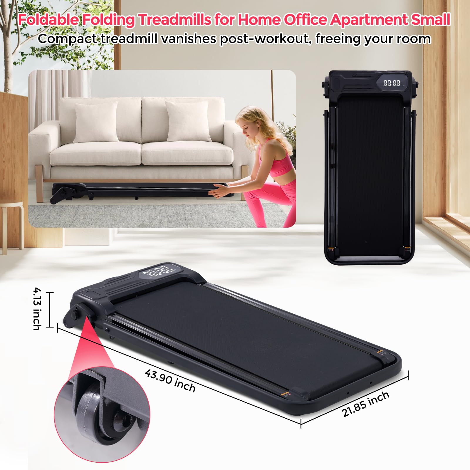 Walking Pad with Handle Bar & Adjustable Incline, 350LBS Compact Under The Desk Treadmill, 4-in-1 Portable Small Treadmills with Handles for Home Small Spaces, 3.5HP Electric Walking Pads, 0.6-7.6MPH
