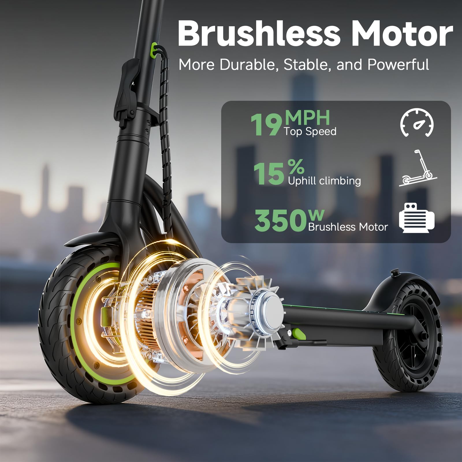 WERHY Electric Scooter, 350W/500W Powerful Motor, 19/22 MPH Max Speed, 15/23 Miles Range, Lightweight Foldable Kick Scooter with Dual Braking Systems, Smart APP