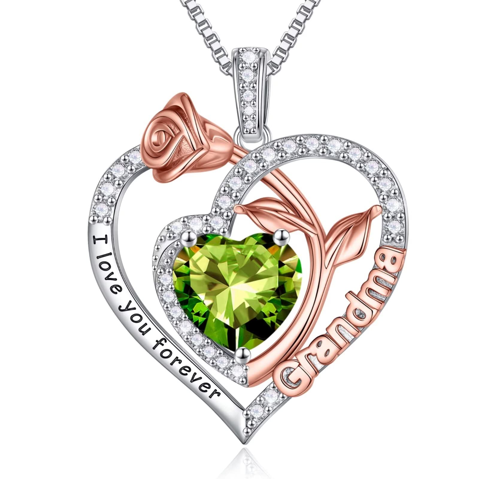 Iefil Grandma Christmas Gifts - Heart Birthstone Necklace Nana Grandma Gifts Necklace Christmas Birthday Gifts for Grandma Peridot Necklace August Birthstone Jewelry Gifts for Grandma