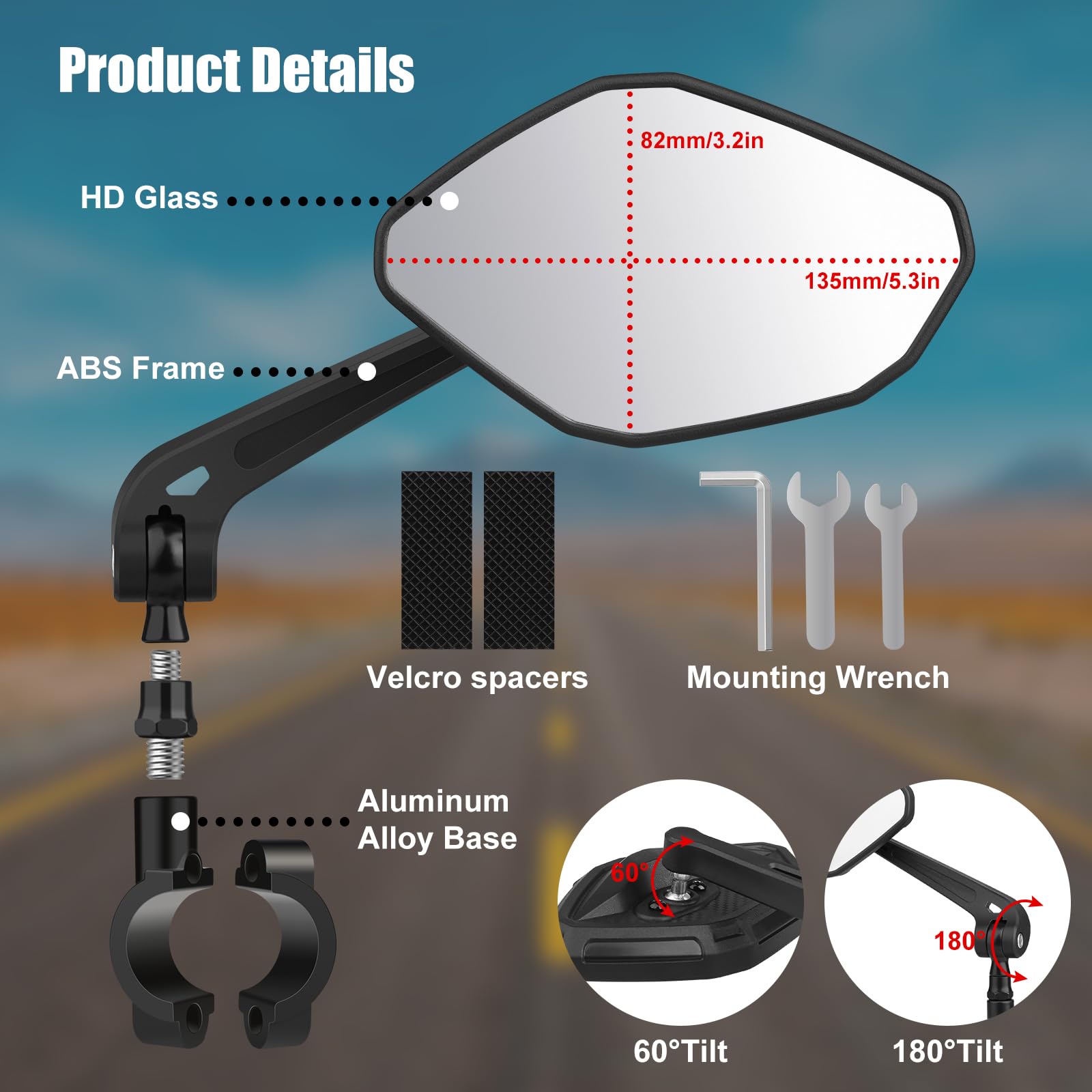 Diyife Bike Mirror, Bike Mirror Handlebar Mount 1 Pair, Wide Angle Large Handlebar Rearview Mirror, Blast-Resistant 360°Adjustable Bicycle Rear View Mirror Accessories for Mountain Road Bike