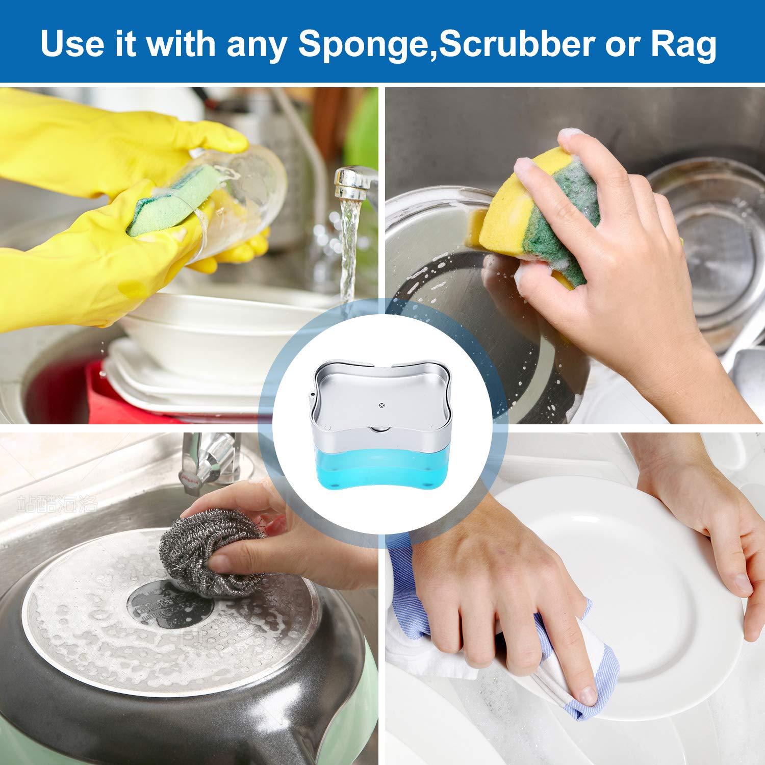 New 2026 Version Soap Dispenser with Added Features - Premium Quality Dish Soap Dispenser - Countertop Kitchen Soap Dispenser, Sink Dish Washing 13 Ounces (Sponge Included)
