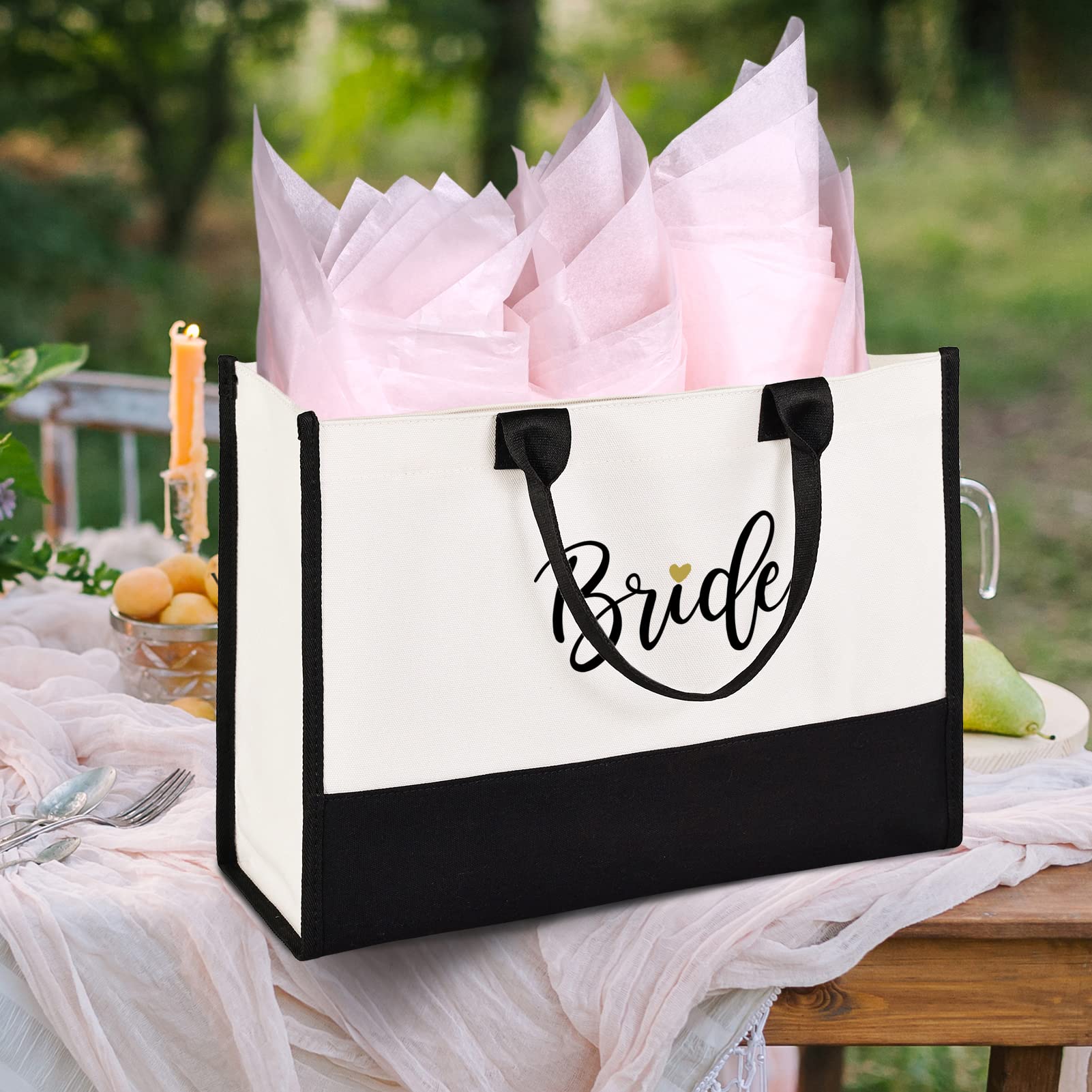 Lamyba Bride Bag with Makeup Bag and Reinforced Bottom, Bride Gifts/Bridal Shower Gifts for Bride, Black and White