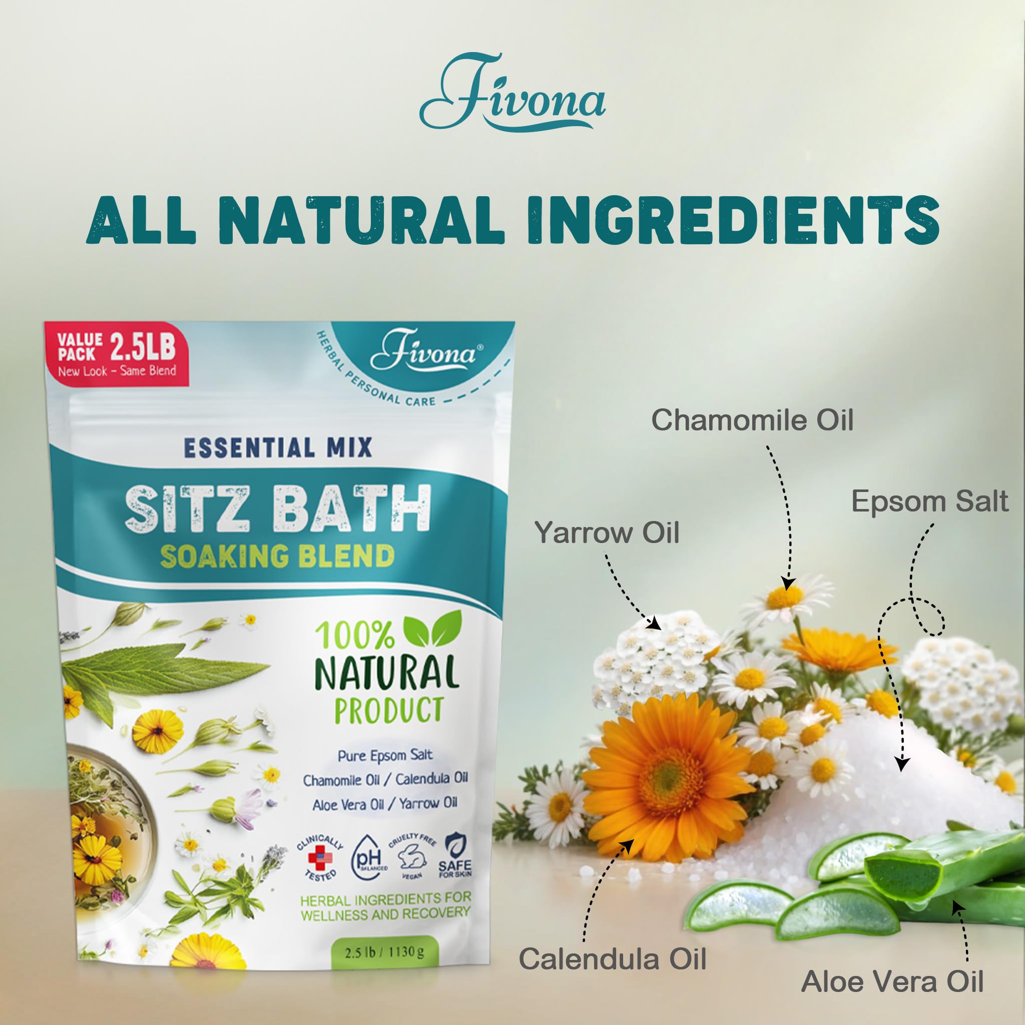 Hemorrhoid Treatment 40oz, Fivona Sitz Bath Salts, Postpartum Soaking Blend Epsom Salt with All Natural Oils for Self Care, Bartholin Cyst Treatment, Large Value Pack