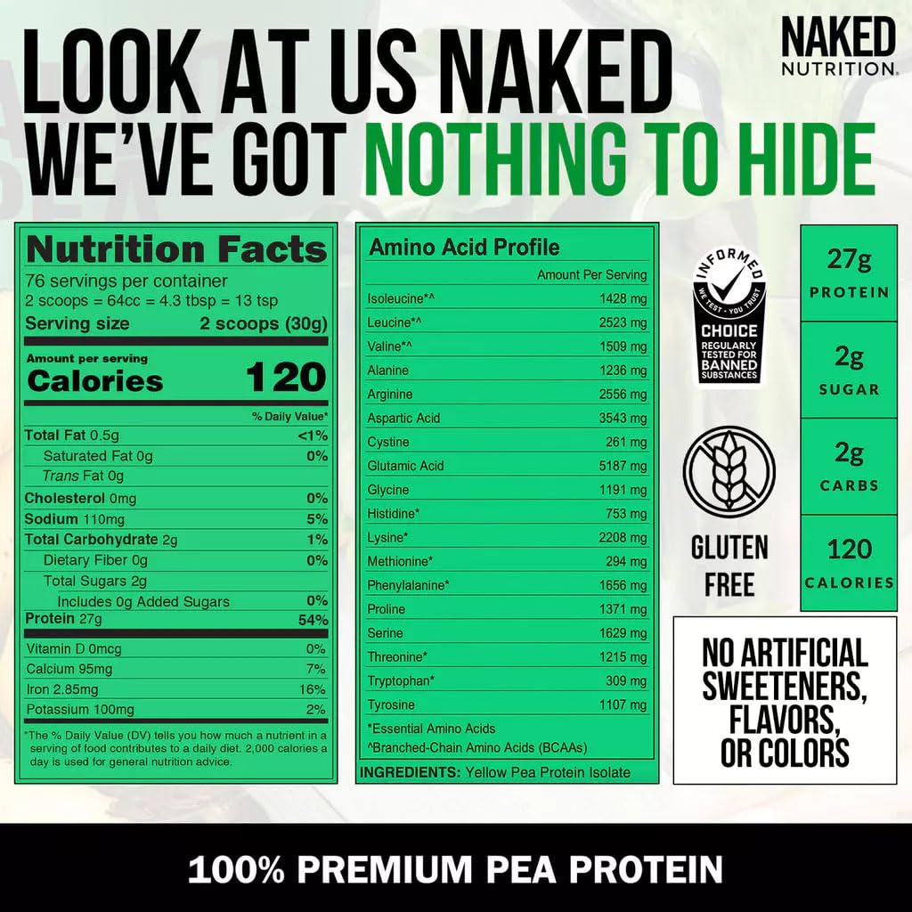 Naked Pea - 5LB 100% Pea Protein Powder from North American Farms - Unflavored Vegan Pea Protein Isolate - Plant Protein Powder, Easy to Digest - 76 Servings