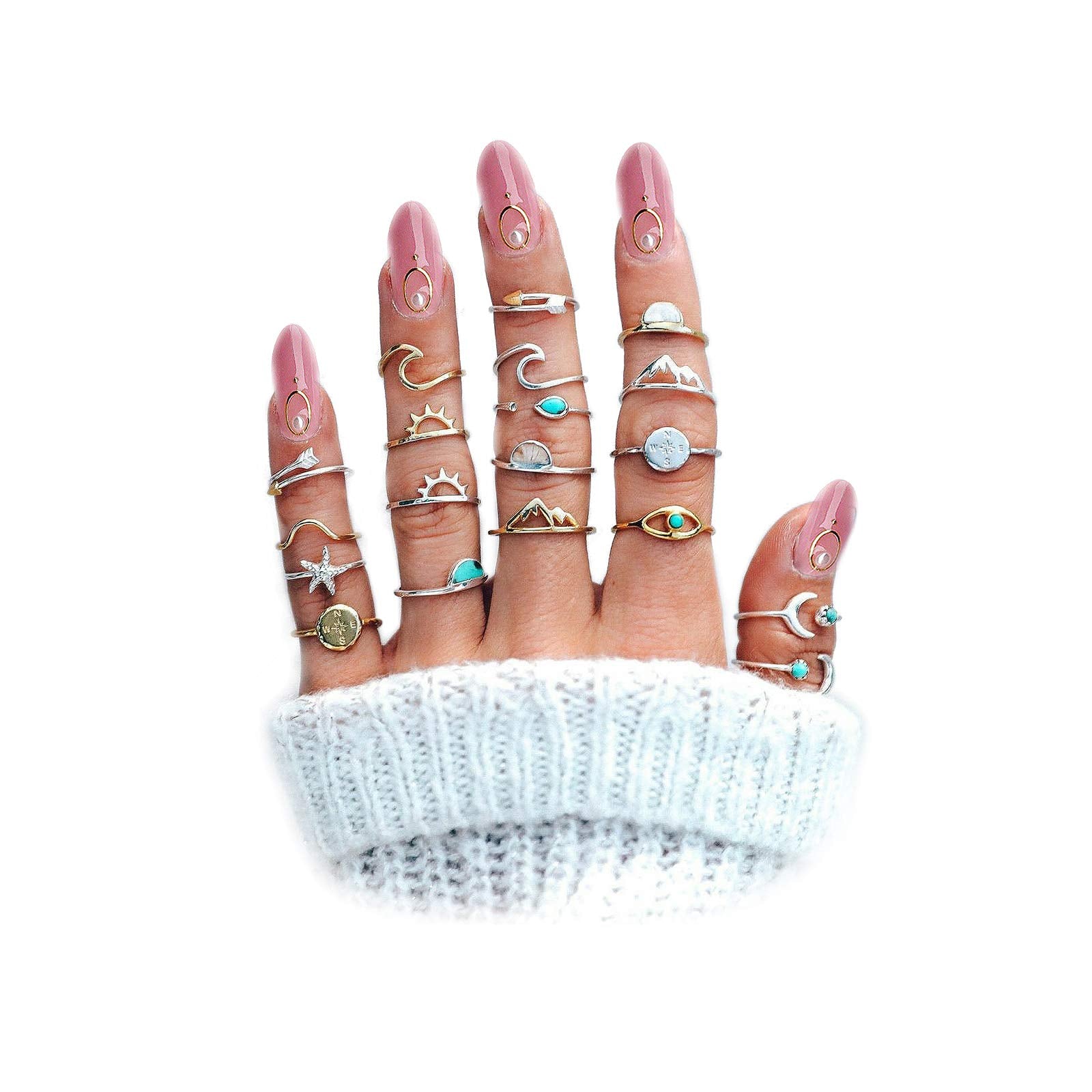 FUTIMELY Boho Retro Stackable Rings Sets for Teens Girls Women Rhinestone Knuckle Joint Finger Kunckle Nail Ring Sets (A：19PC)