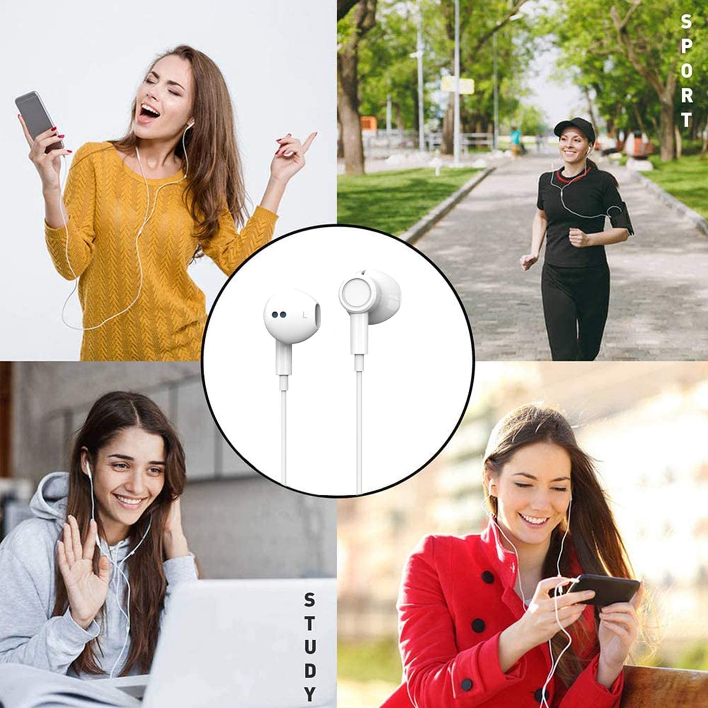 Hi-Res Extra Bass Earbuds Noise Isolating in-Ear Headphones Wired Earbuds with Microphone for iPhone, iPod, iPad, MP3, Huawei, Samsung, Lightweight Earphones with Volume Control 3.5mm Jack Headphones