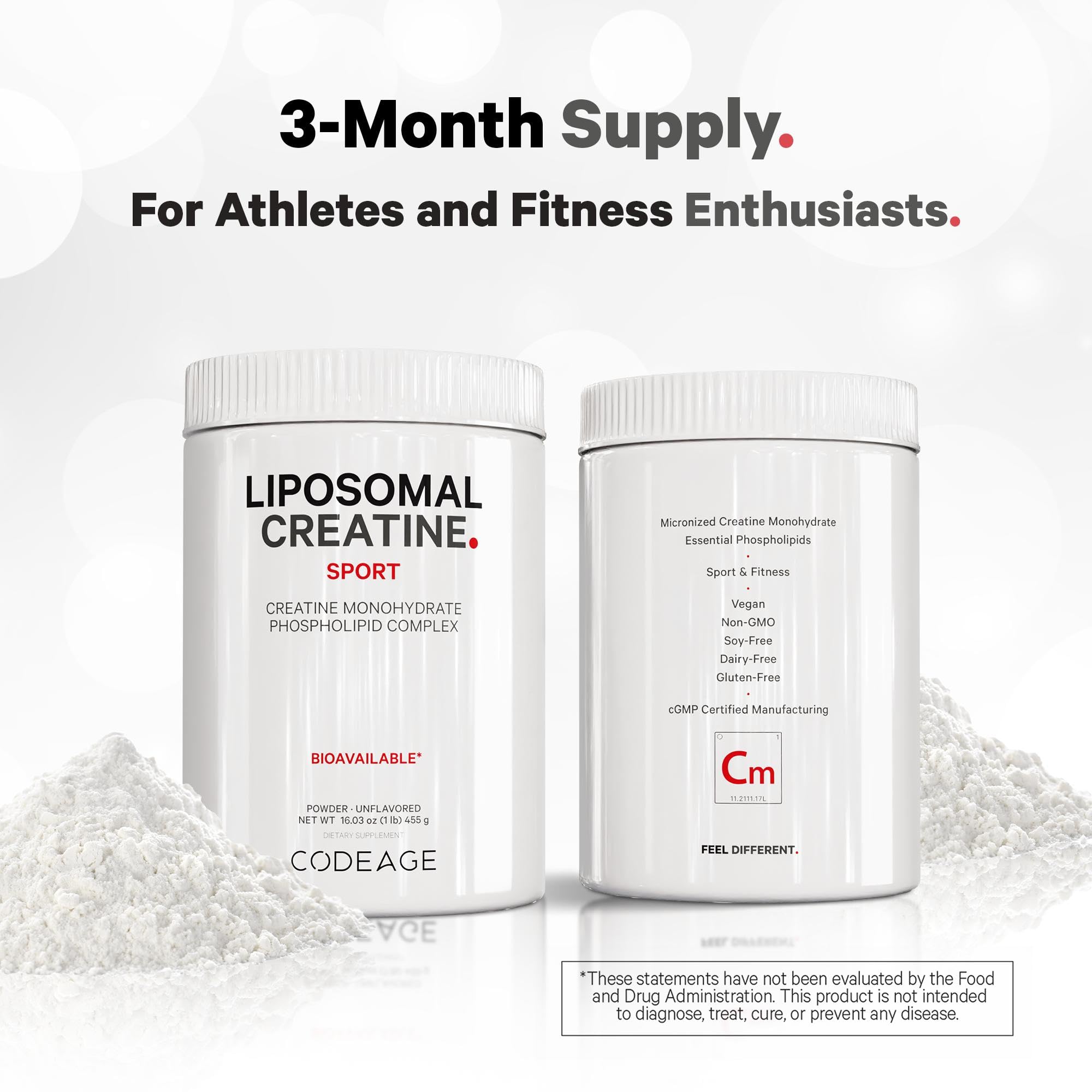 Codeage Liposomal Creatine Powder Supplement - 3-Month Supply - 5000mg Creatine Monohydrate Pre Workout & Post Workouts - Unflavored Creatine, Pure Creatine Powder, Creatinine for Sports - 90 Servings