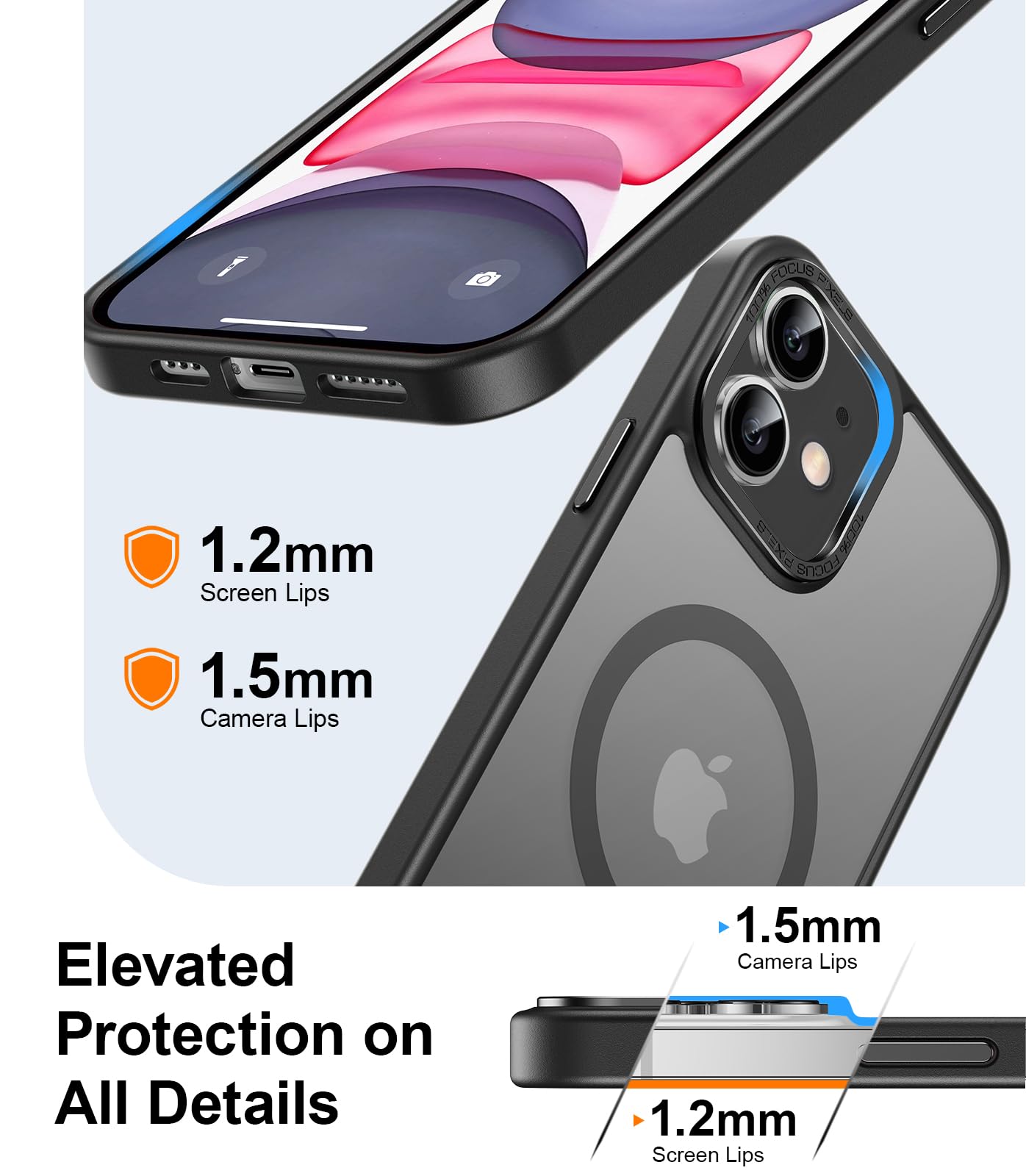 LUHOURI Magnetic for iPhone 11 Case with Screen Protector, Wireless Charging Compatible, Military Grade Drop Protection, Slim Fit Shockproof Translucent Matte iPhone 11 Phone Case 6.1" - Black