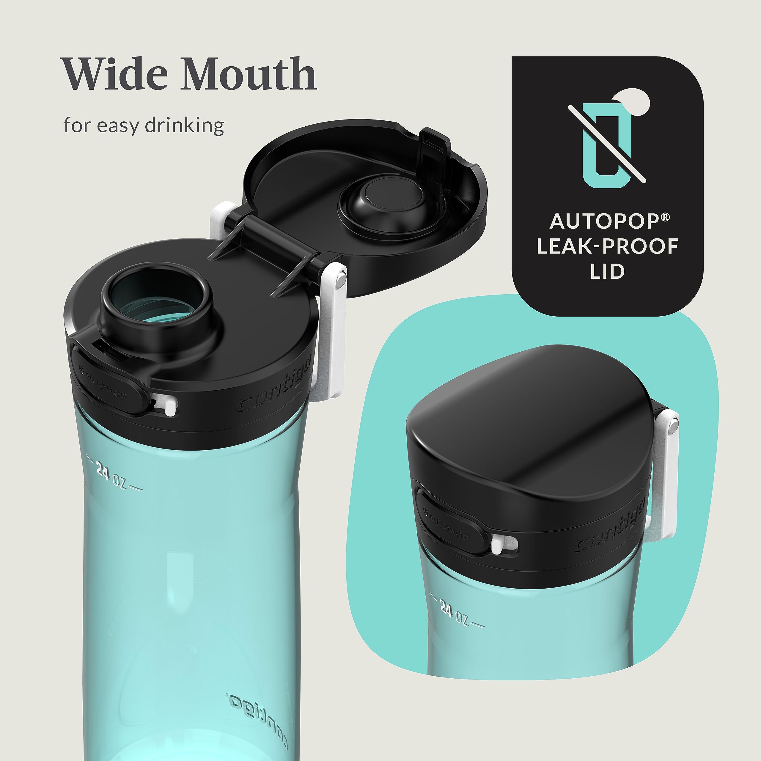 Contigo Jackson 2.0 Leak-Proof Water Bottle, 24oz., 2 Pack, Jade Vine & Pineapple