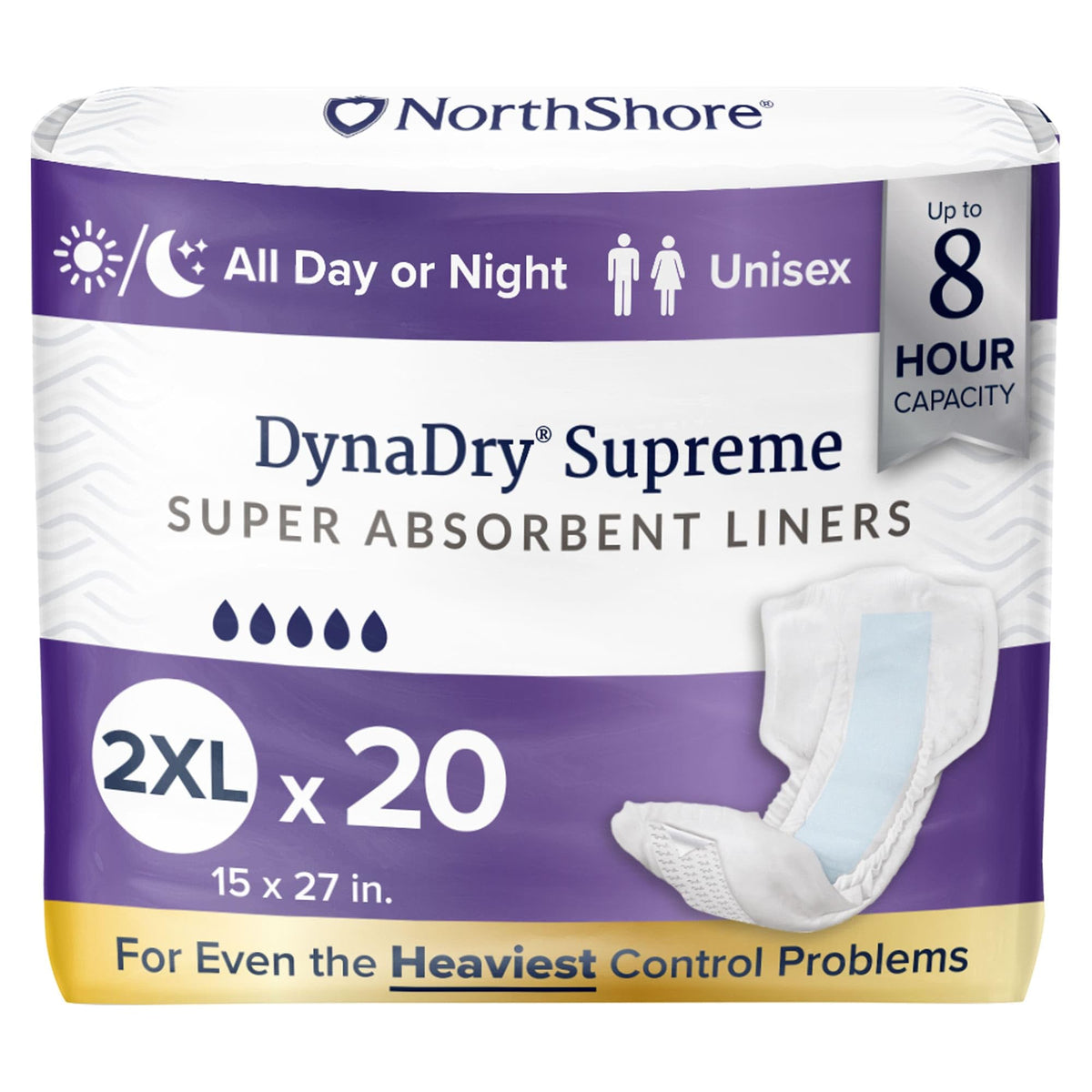 NorthShore DynaDry Supreme Liners for Men and Women, 2X-Large, Pack/20