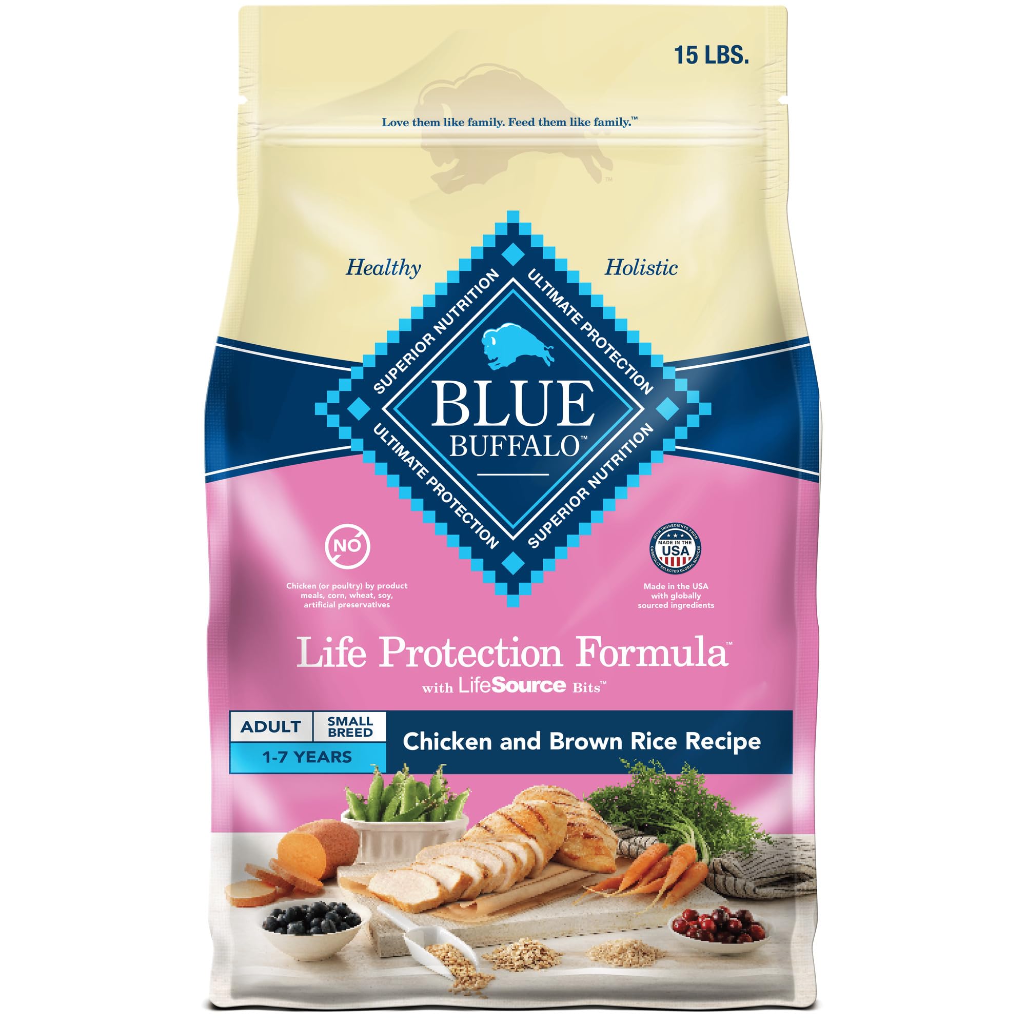 Blue Buffalo Life Protection Formula Adult Small Breed Dry Dog Food, Supports High Energy Needs, Made with Natural Ingredients, Chicken & Brown Rice Recipe, 15-lb Bag