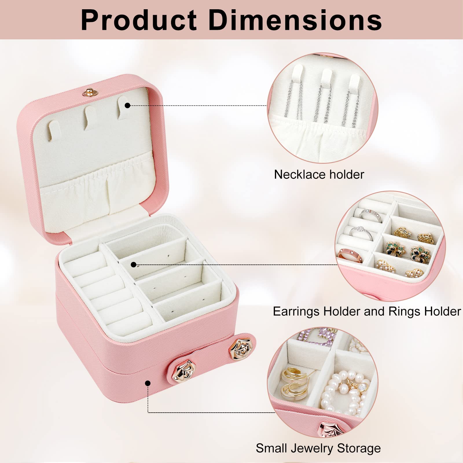 Hicdaw Travel Jewelry Case Small Jewelry Box PU Leather Organizer Box 3 Layer Mini Jewelry Travel Case Jewelry Gift Box for Women Girls