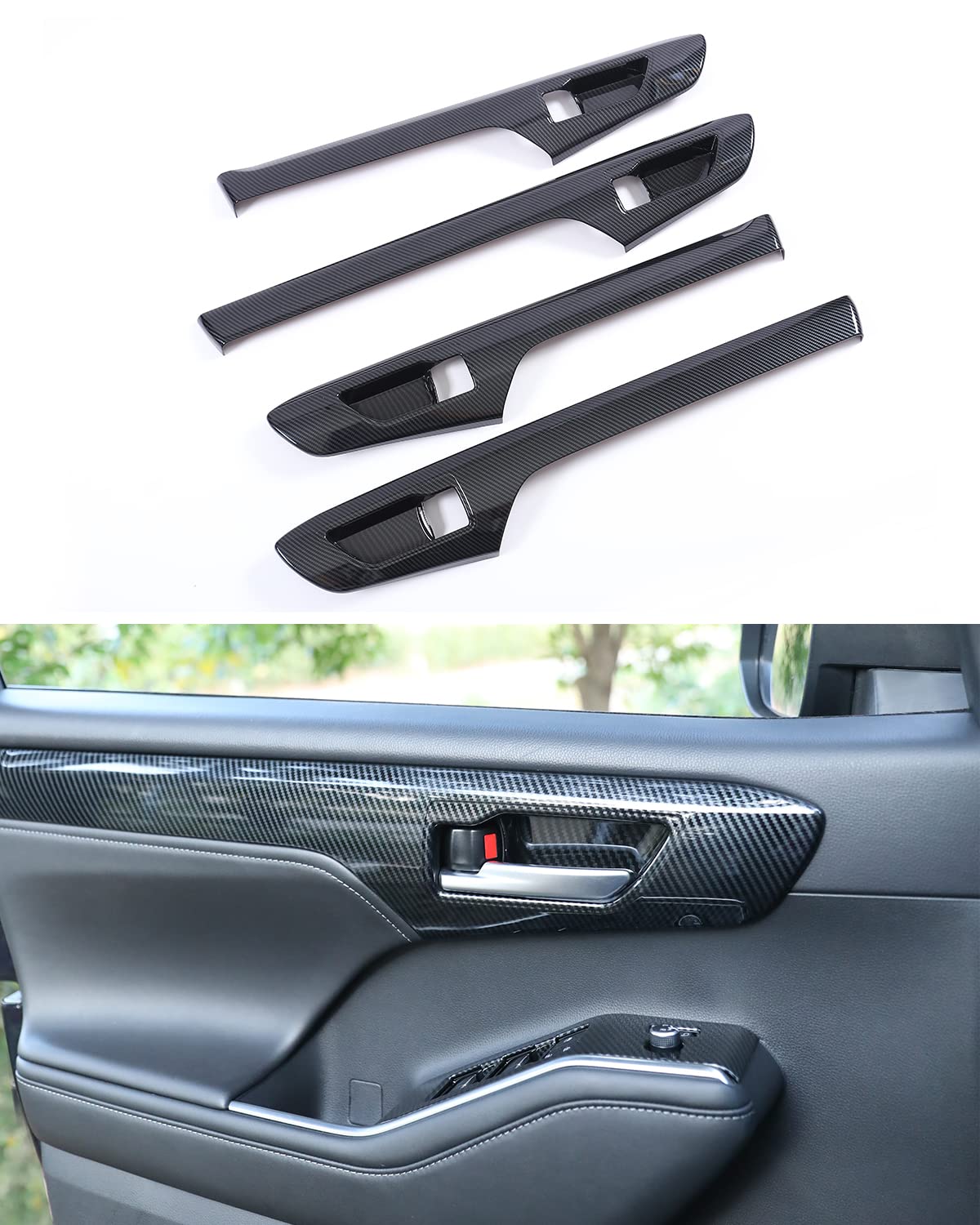 YAKANEY for Toyota Highlander XSE, XLE, LE, L, Nightshade Interior Door Handle Cover, Sporty Carbon Fiber Grain Interior Door Strip Trims for 2024 2023 2022 2021 2020 Highlander- Carbon