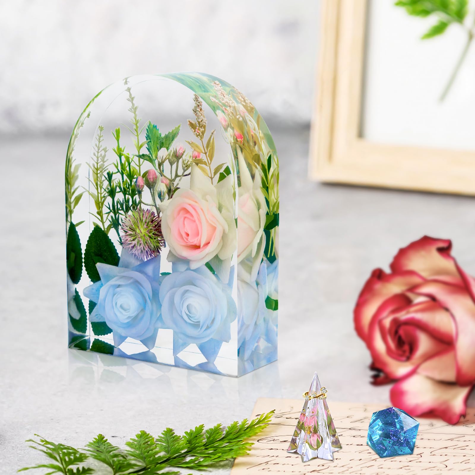 YOILES Resin Molds Silicone,Epoxy Resin Casting Craft Mold for Flower Preservation Bookends DIY Art (Large, Arch+Heart)