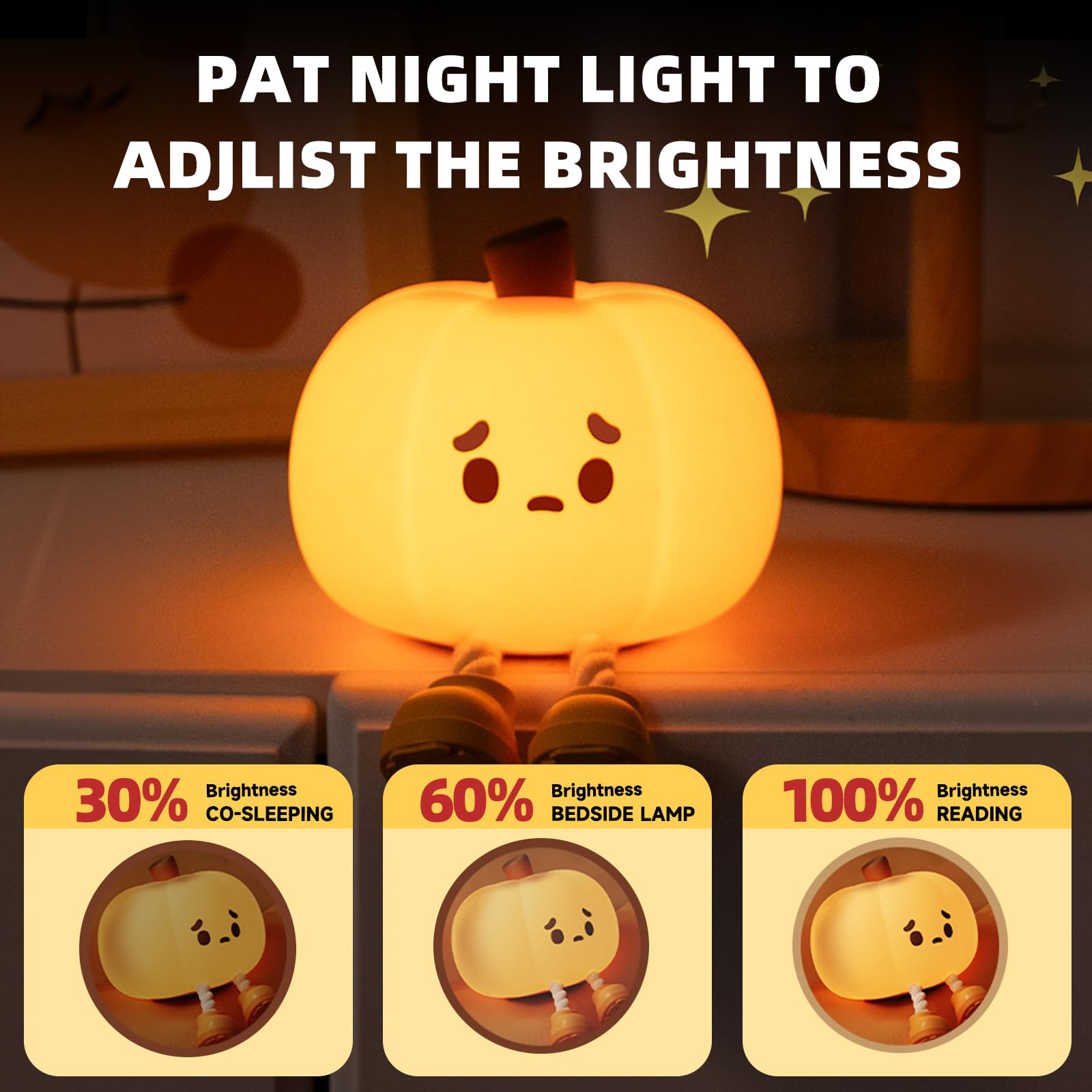 Lilampts Pumpkin Night Light, Cute Pumpkin Decor Silicone Night Lamp with 3 Level Dimmable Bedside Lamp Halloween Night Light Nursery Nightlight Dorm Decor，Silicone Touch Light, Breastfeeding for Baby