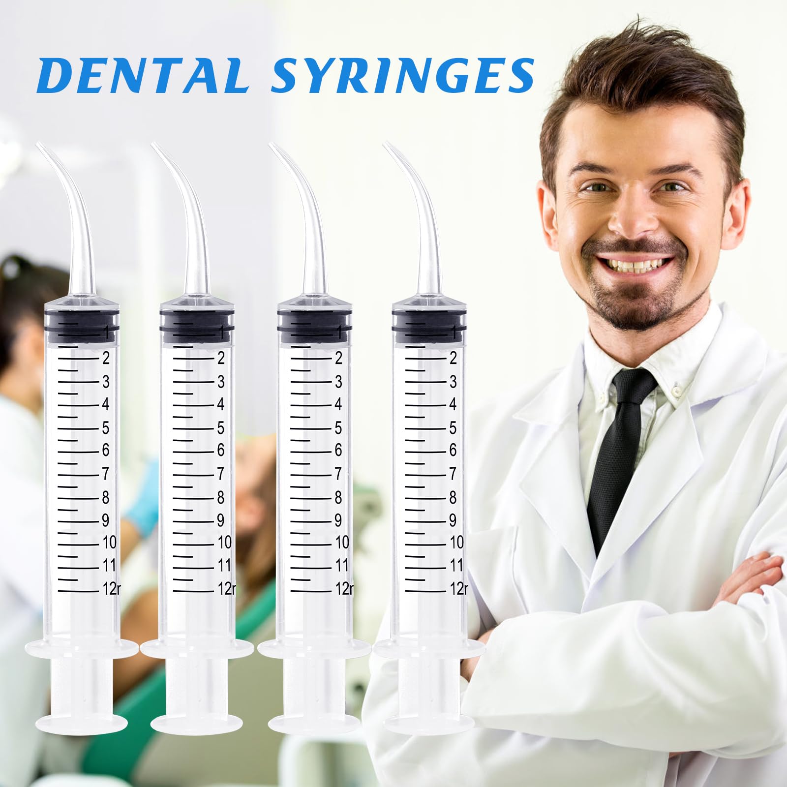 Wisdom Teeth Syringe,12ml Dental Syringe with Curved Tip & Measurement, Sterile Individually Package Dental Irrigation Syringe for Oral Dental Care, Tonsil Stones Removing, Lab, Liquid, Feeding (10 Pack)