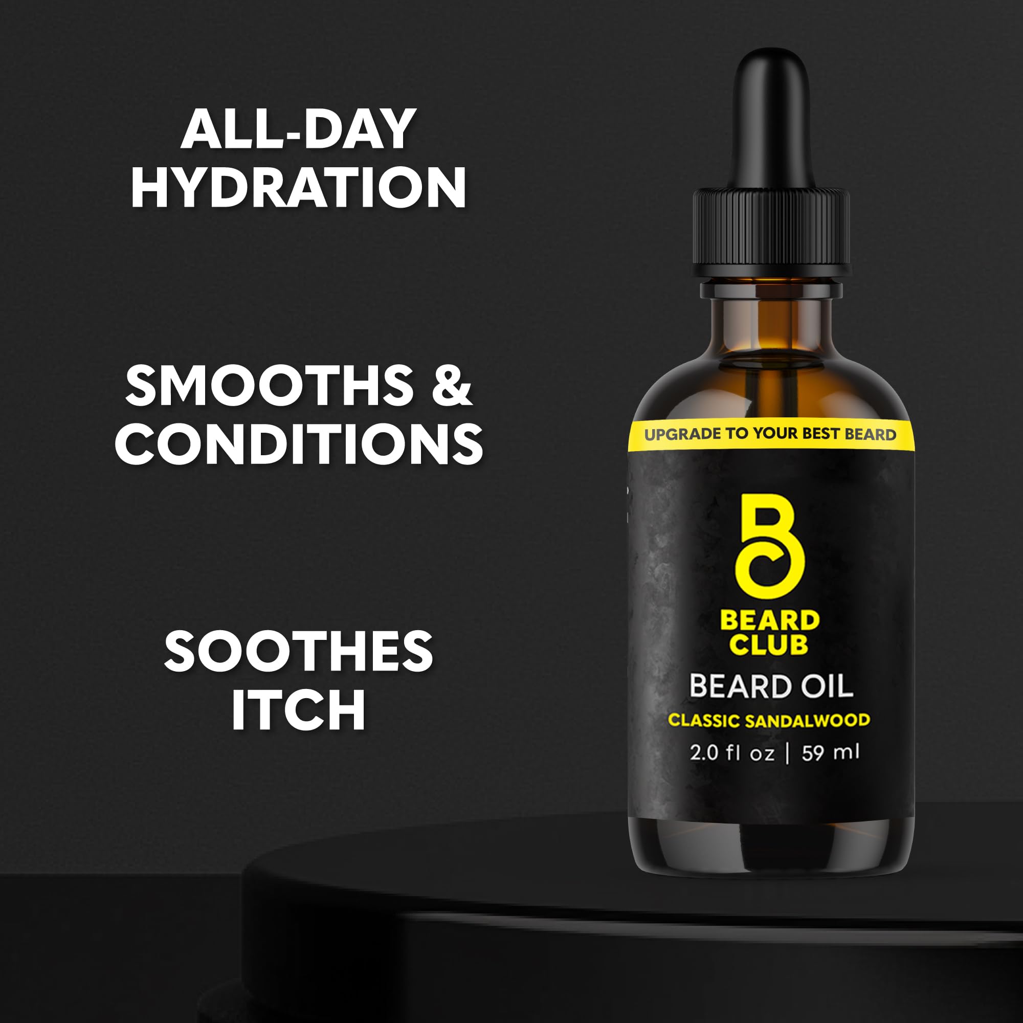 The Beard Club Beard Oil for Men - 2oz Classic Sandalwood Natural Beard Oil with Castor & Amber Oils - Beard & Mustache Conditioner - Hydrates, Softens & Soothes Dry Skin - Strengthens Hair Follicles