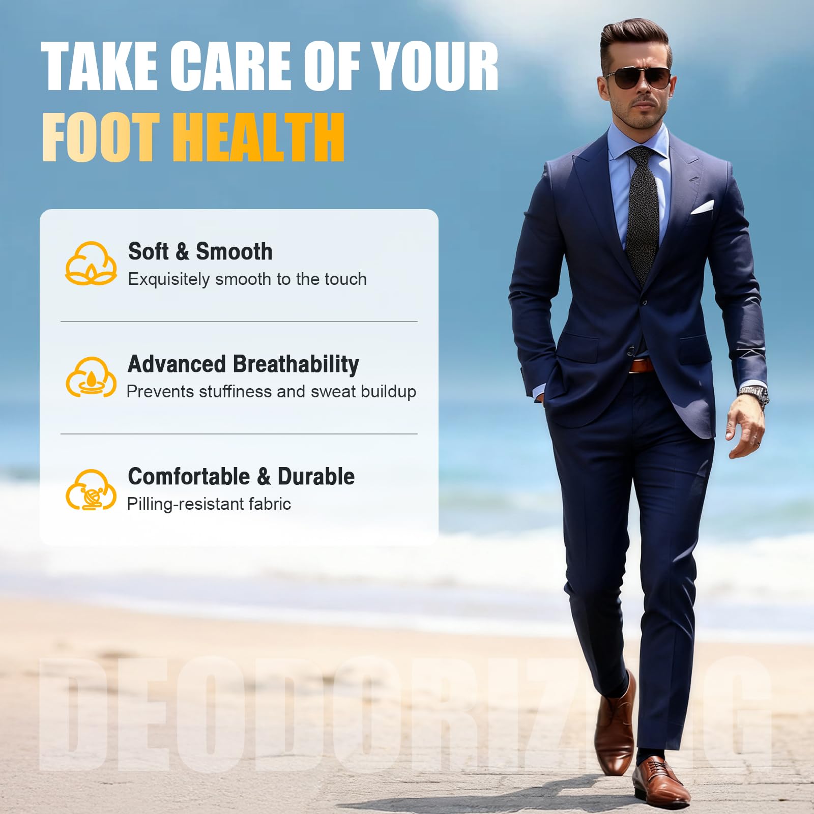 KAVOBO Men's Silver Ion Moisture Wicking Socks - Odor Control Defense Mid-Calf, Breathable Cotton Gift Pack