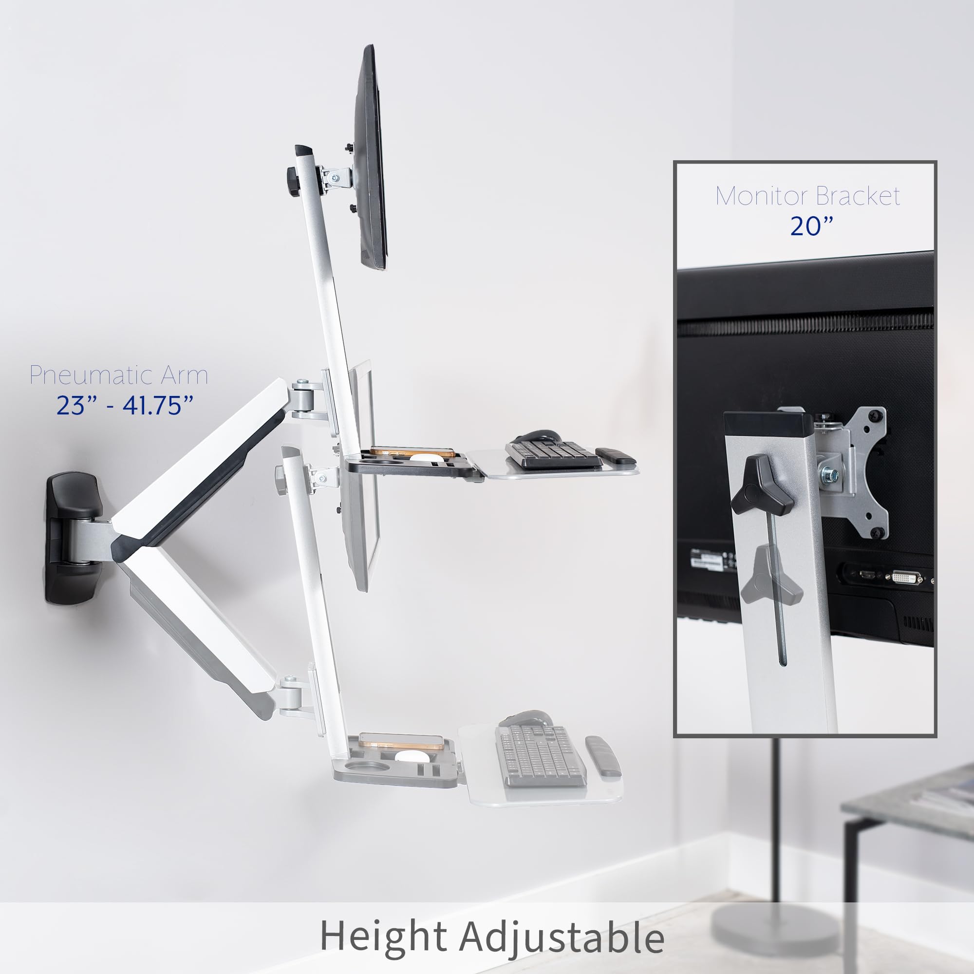 VIVO Single Monitor and Keyboard Counterbalance Sit-Stand Wall Mount, Ergonomic Standing Transition Workstation STAND-SIT1W