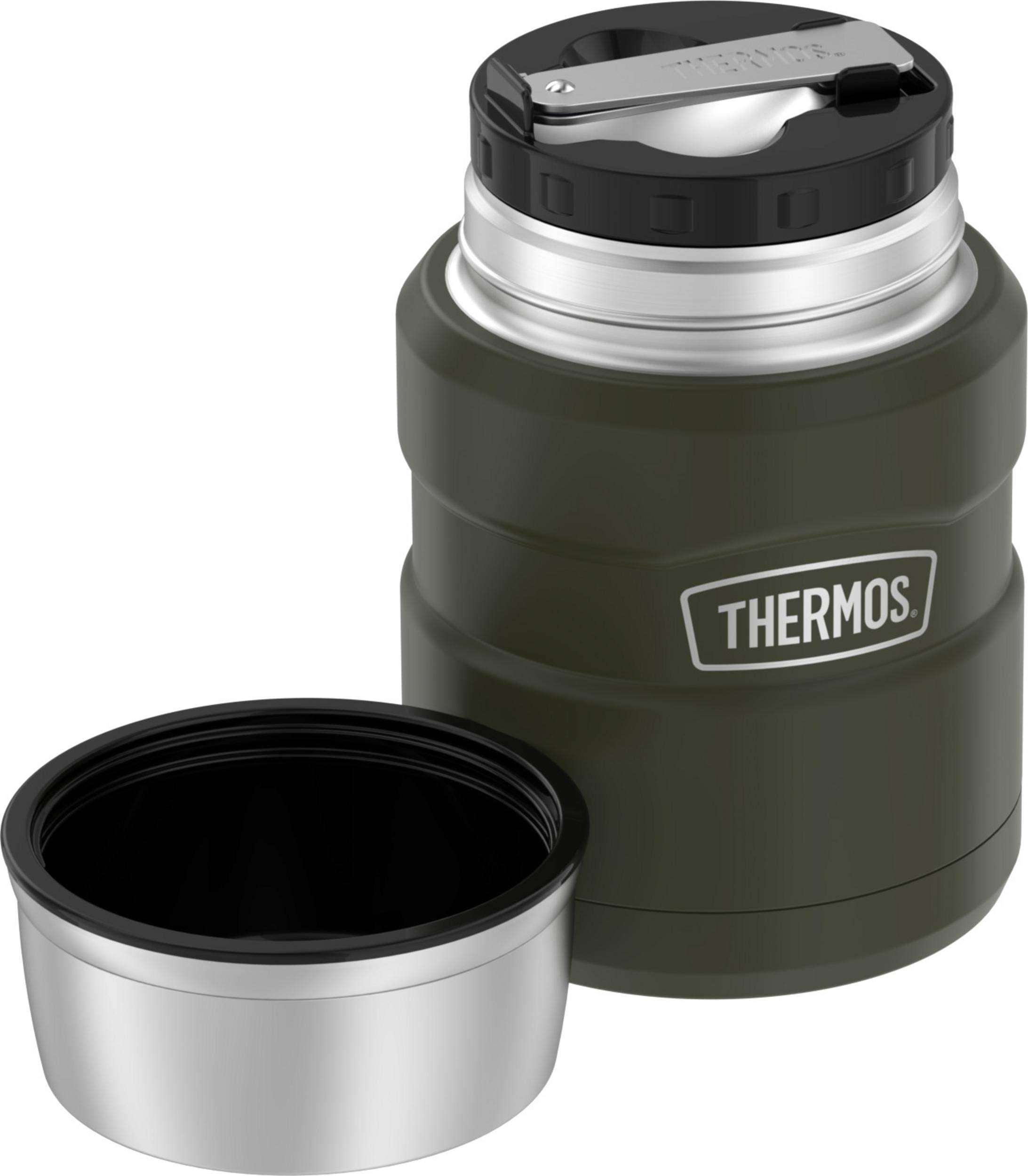 THERMOS Stainless King Vacuum-Insulated Food Jar with Spoon, 16 Ounce, Army Green