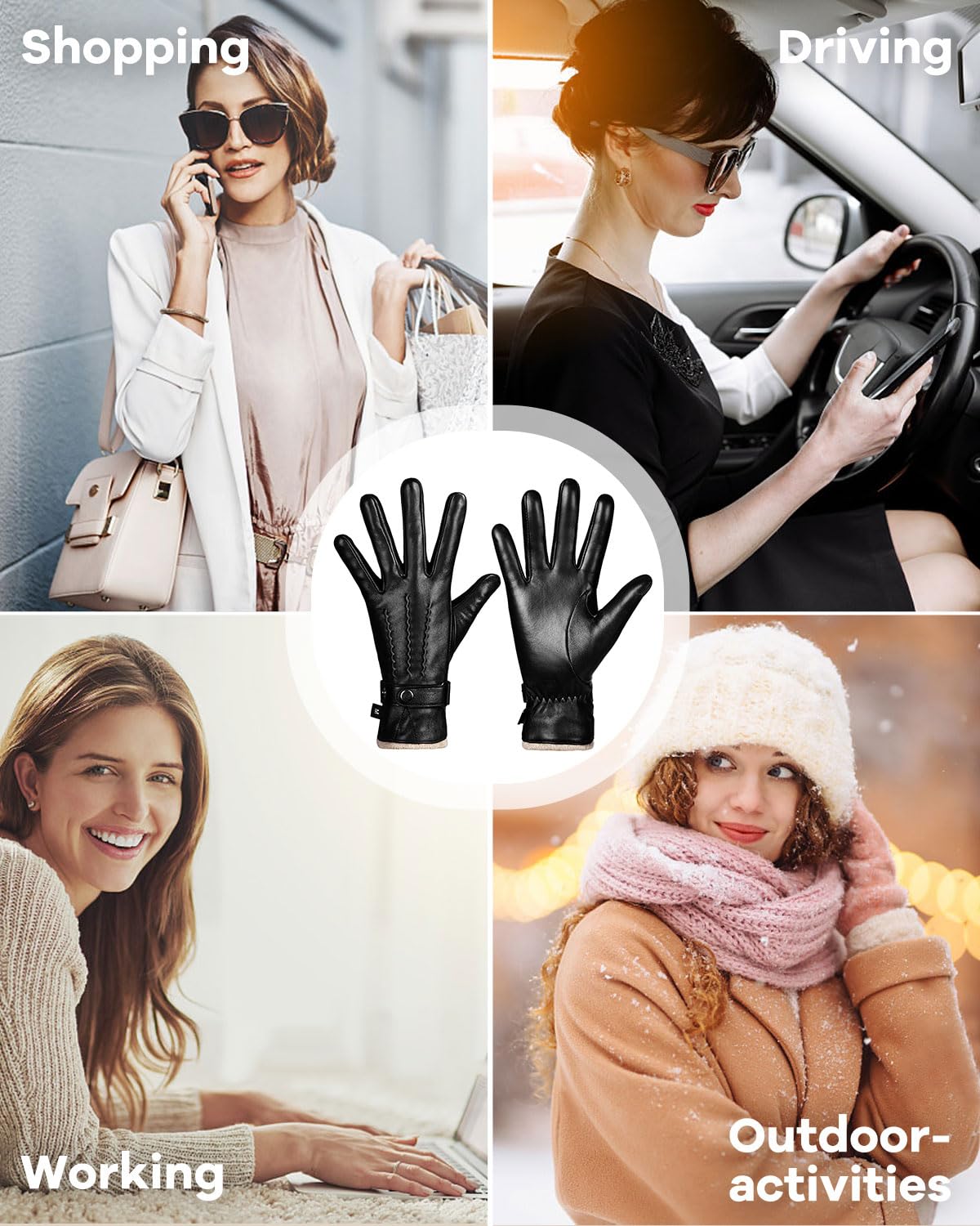 Aegend Sheepskin Genuine Leather Gloves for Women, Super Soft Warm Cashmere Lining Full Hand Touchscreen Anti-Slip Design Winter Gloves Thermal Gifts for Driving Riding Typing Outdoor Activit,Black,M