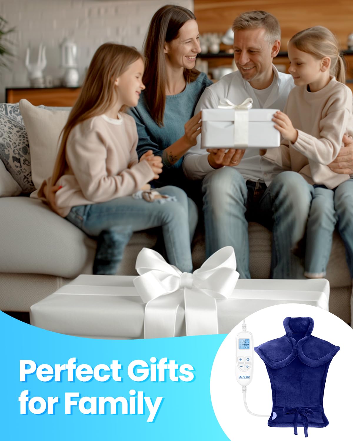 RENPHO Heating Pad for Back, Neck Shoulder Heat Pads for Pain Relief, FSA HSA Approved, Christmas Gifts for Mom Dad, Birthday Gifts for Women Men, Auto Shut Off, ETL Certified, 24"x33", Dark Blue