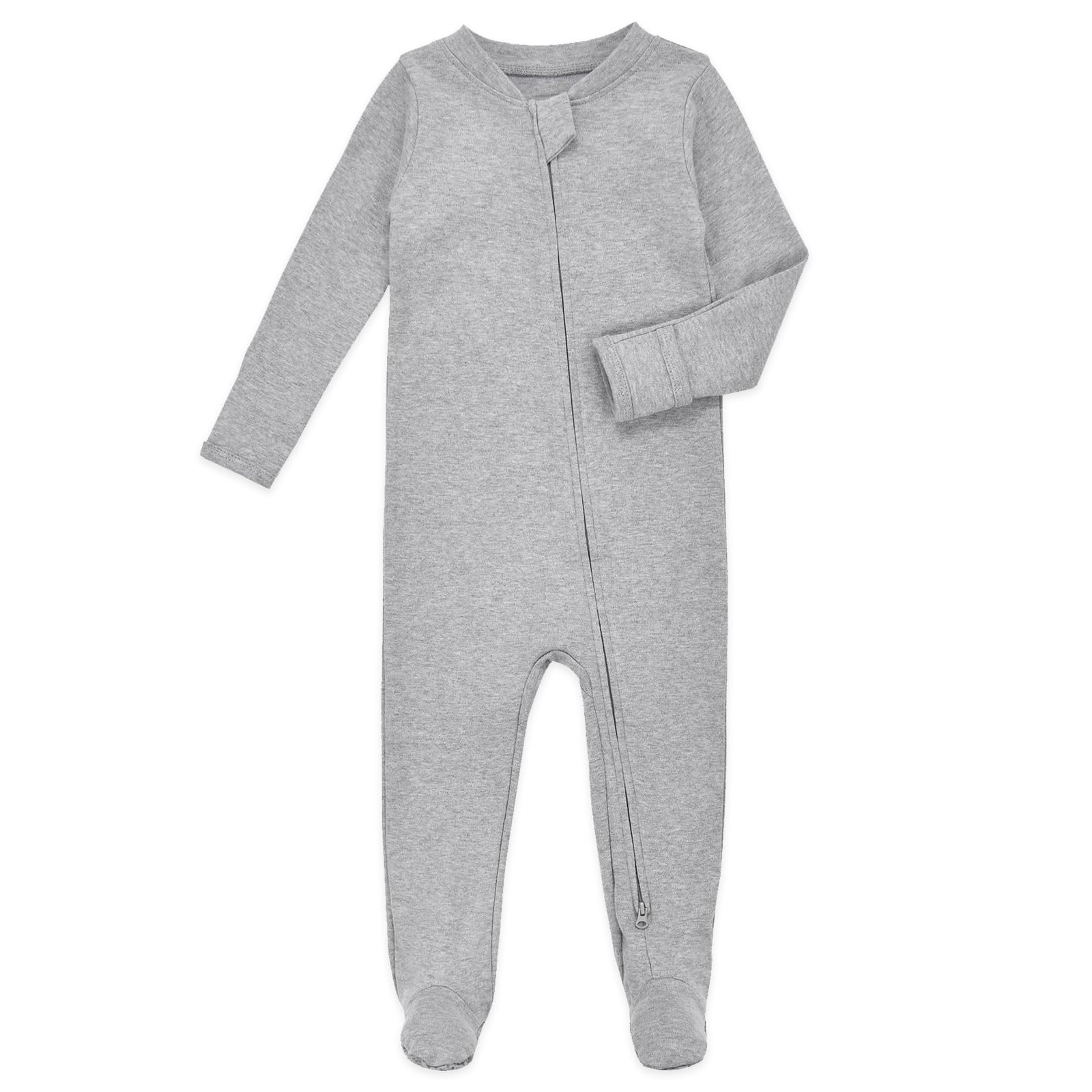 Aablexema Baby Footie Pajamas with Mittens - 3Pcs Infant Footed Sleeper Cotton Sleepwear Outfits(Blue/Grey/Stripe,12-18m)