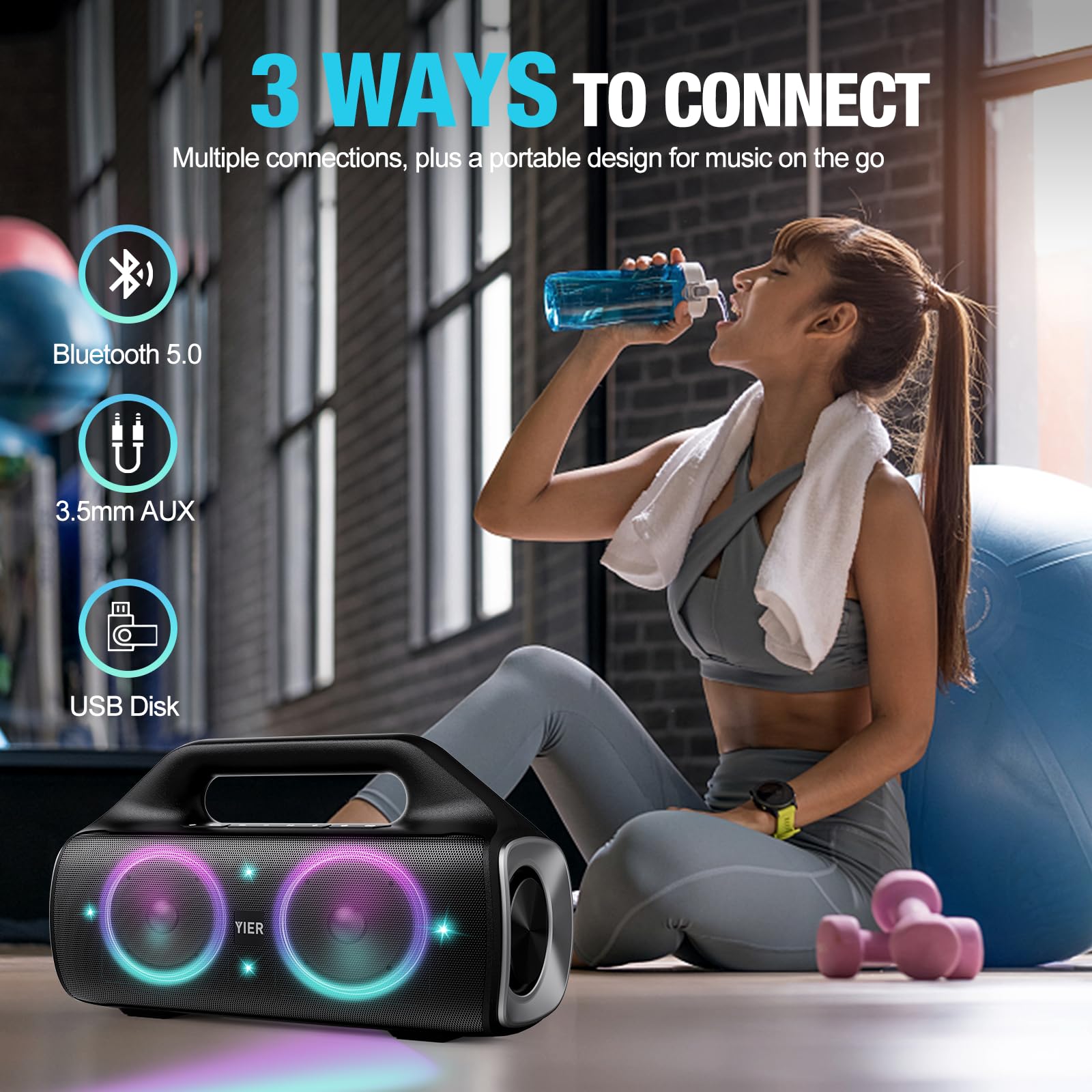 YIER Portable Bluetooth Speakers, 80W Peak Wireless Outdoor Speaker with Subwoofer, Deep Bass, IP67 Waterproof, 100dB Loud Party Speakers for Camping, Beach, Garage