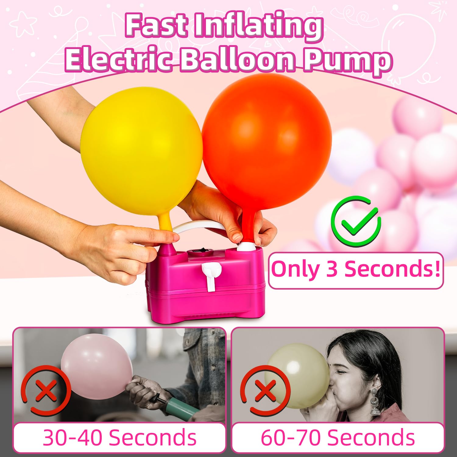 Bezente Balloon Pump Electric, Portable Electric Air Pump Balloon Inflator Balloon Blower Machine Dual Nozzle Electric Balloon Pump for Party Decorations Wedding Birthday