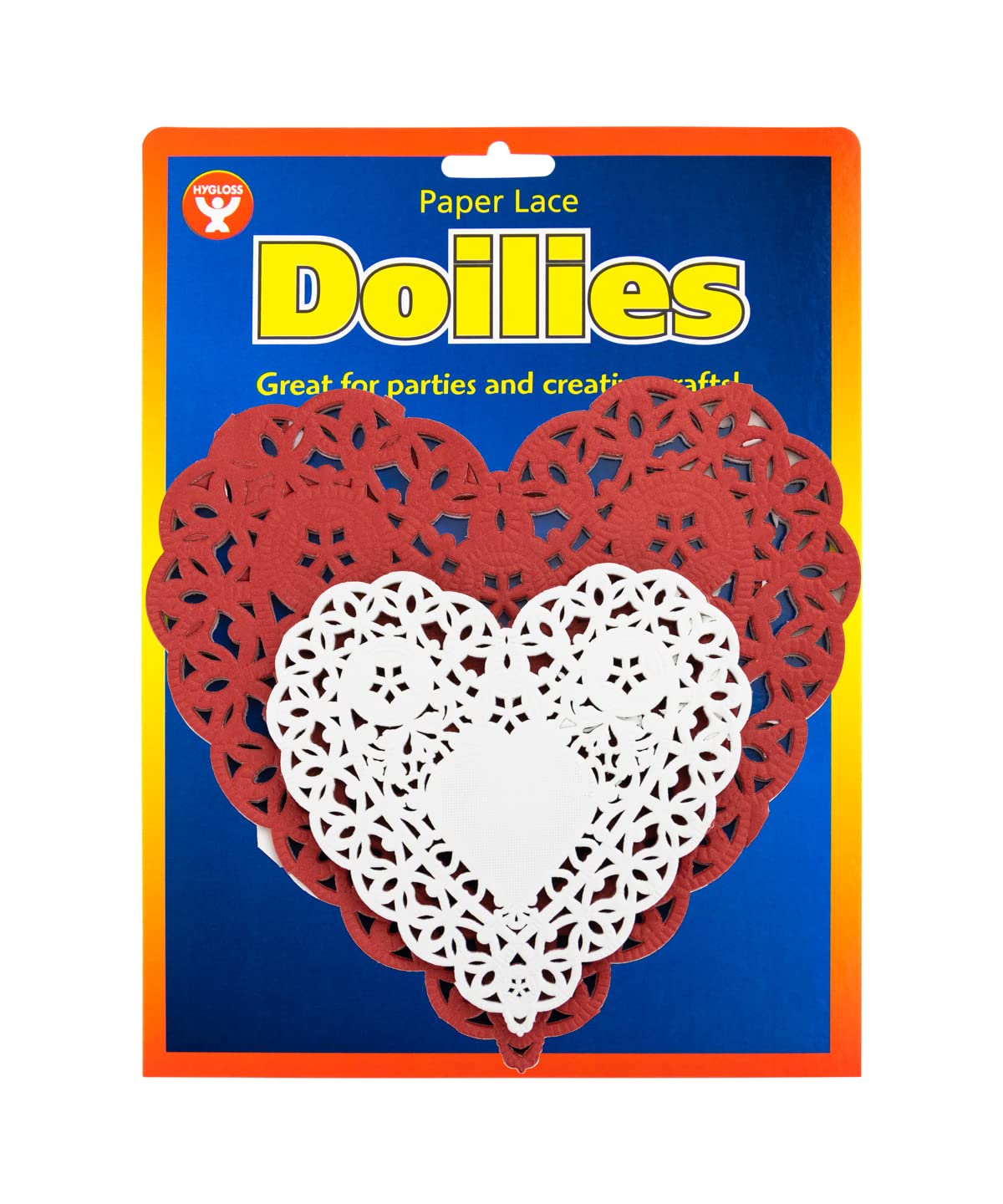 Hygloss Products Heart Doilies - Assorted Sizes White And Red Paper Doily, Made In USA, 96 Pack