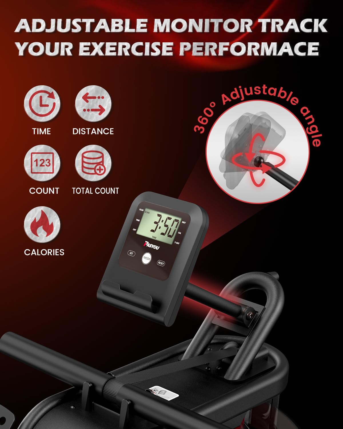 PASYOU Rowing Machines for Home - Row Machine for Cardio Training, Water Rowing Machines with Dedicated Monitor & Bluetooth, 350LBS Weight Capacity
