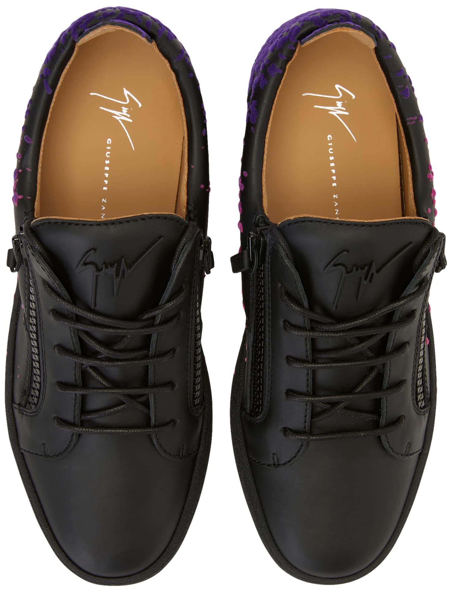 Giuseppe Zanotti, Frankie Spray-Paint Effect Low-Top Sneakers, 8, Black/Purple-Pink