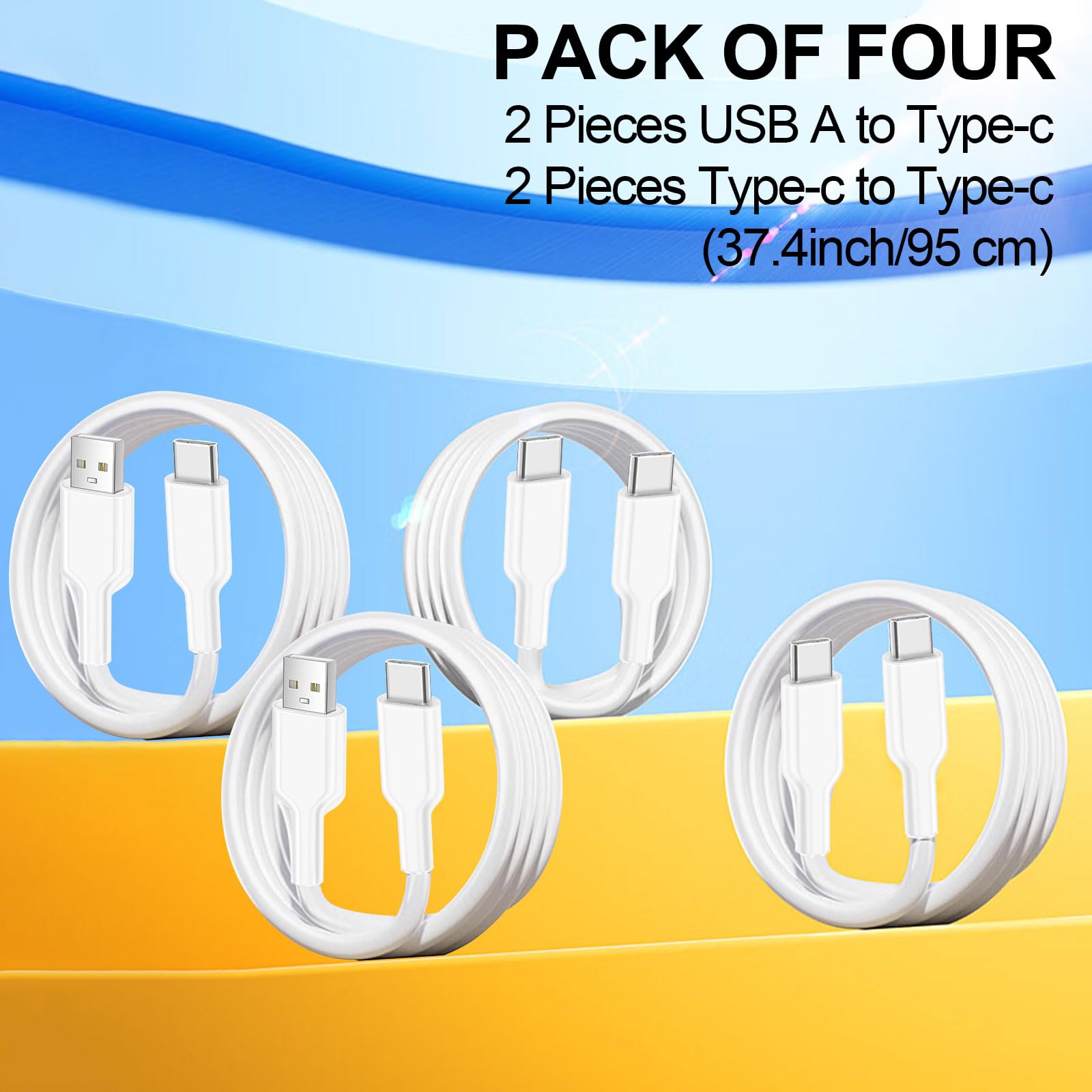 4 Pack Fast Charger Cable 60W 3.1FT(2 Pack USB-C Cable and 2 Pack Type C-C Cable) for iPhone,iPad,AirPods,MacBook,Samsung,and More