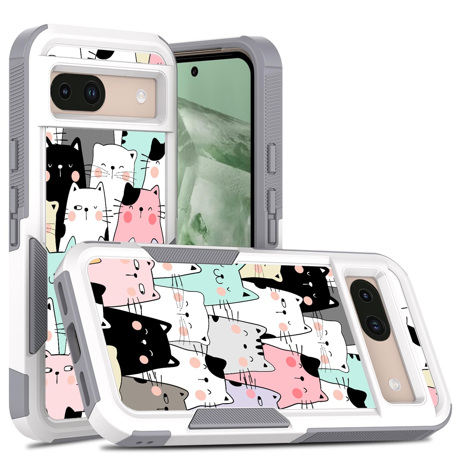 Candykisscase for Google Pixel 8a, Cute Cats Pattern Shock-Absorption Hard PC and Inner Silicone Hybrid Dual Layer Armor Defender Case for Google Pixel 8A