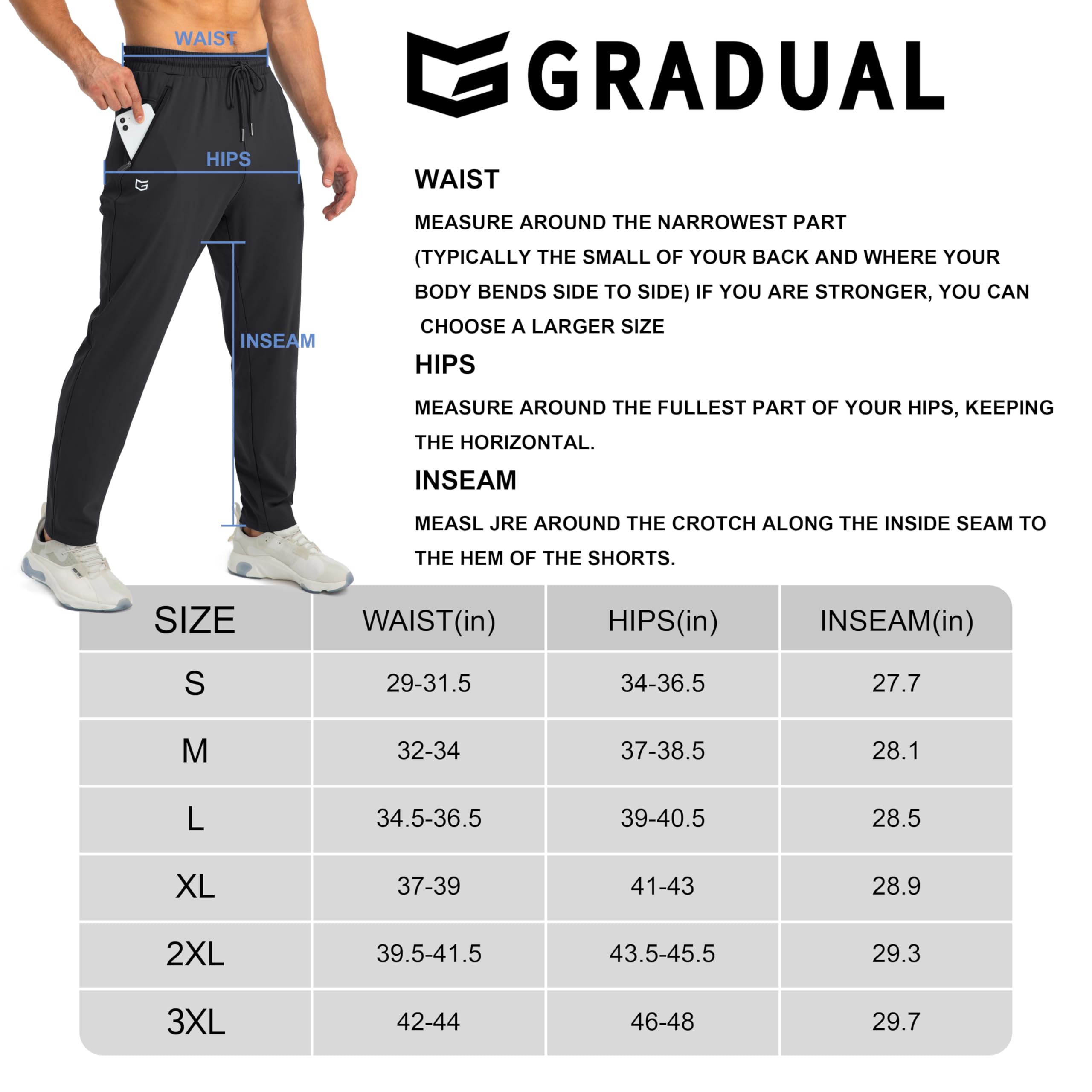 G Gradual Men's Sweatpants with Zipper Pockets Tapered Joggers for Men Athletic Pants for Workout, Jogging, Running (Black, XX-Large)