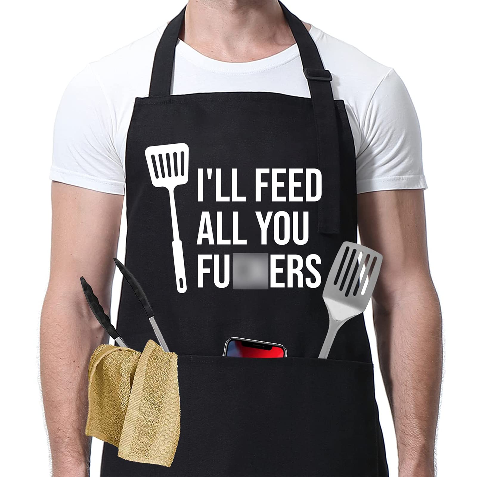 Miracu Funny Cooking Aprons for Men Women - Dad Gifts, Funny Gifts for Men Mom - Fathers Christmas, Birthday Gifts for Dad Step Dad Brother Boyfriend Husband - Cool BBQ Grilling Chef Apron for Men