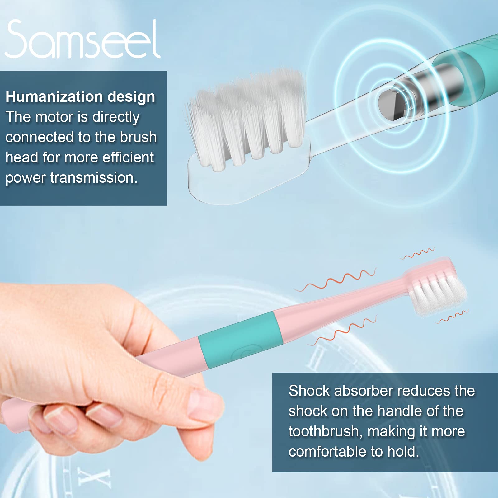 Samseel (2-Pack, White and Pink Sonic Electric Toothbrush Lasting for 90 Days Travel Essential Waterproof Portable Mini Design for Daily Oral Care Business Travelling and Holiday Use