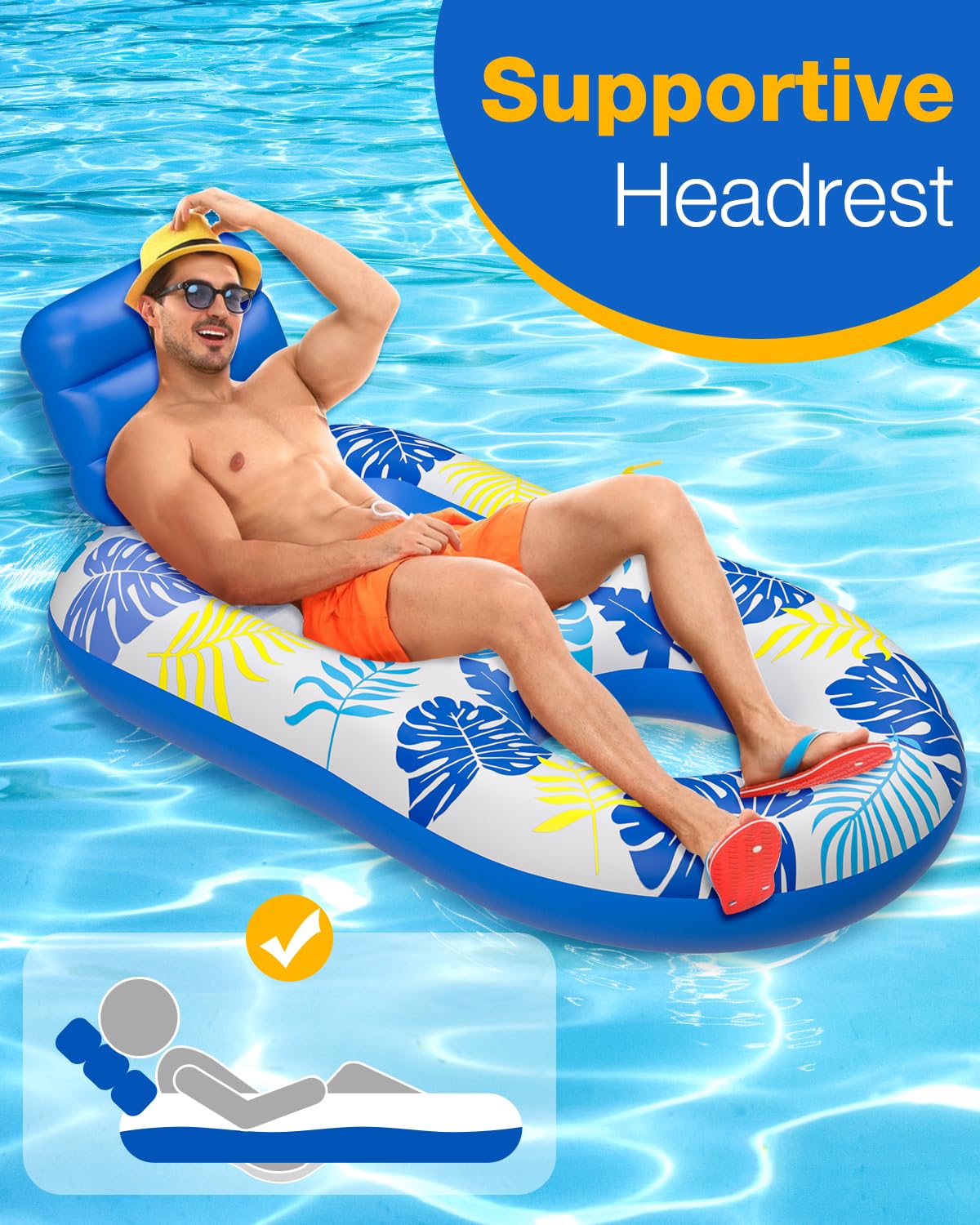 Inflatable Pool Float Adult, YSJILIDE Pool Floats Adult Heavy Duty Pool Lounger Float with Adjustable Backrest/Cup Holders, for Water Floaty Lake Lounge Tanning Floats Beach Party