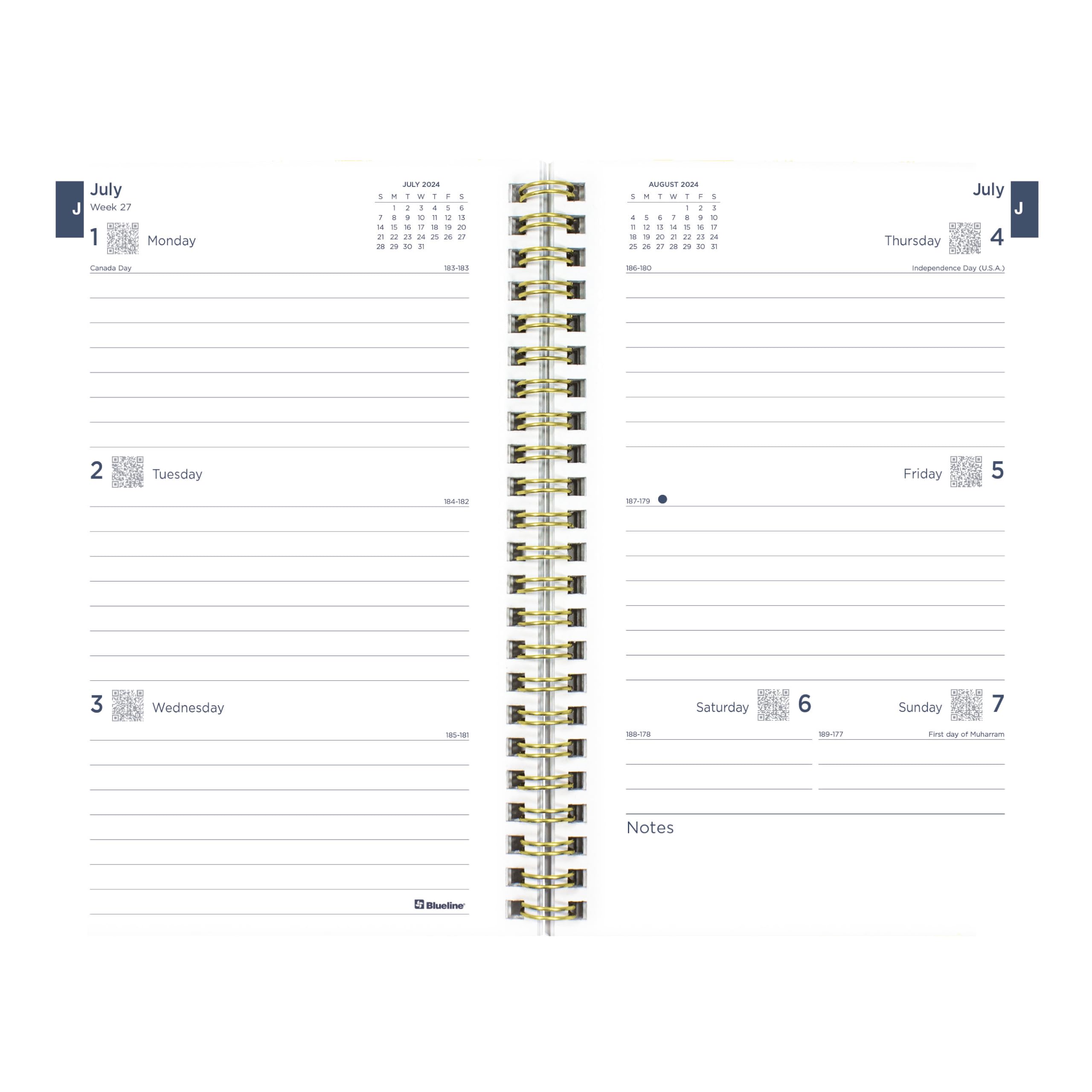 Blueline® Essential Academic Weekly/Monthly Planner, 13 Months, July 2024 to July 2025, Gold Twin-Wire Binding, Poly Cover, 8" x 5", Foliage Design, Green (CA114PI.01-25)