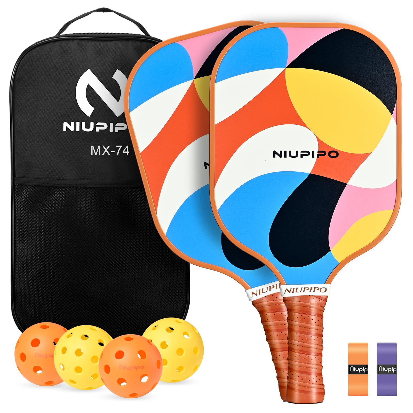 niupipo Pickleball Paddles, Fiberglass Surface Pickleball Set, Lightweight Pickleball Rackets Set with 2 Indoor & 2 Outdoor Pickleball Balls and 1 Bag, Pickle Ball Paddle Set of 2 for Men, Women