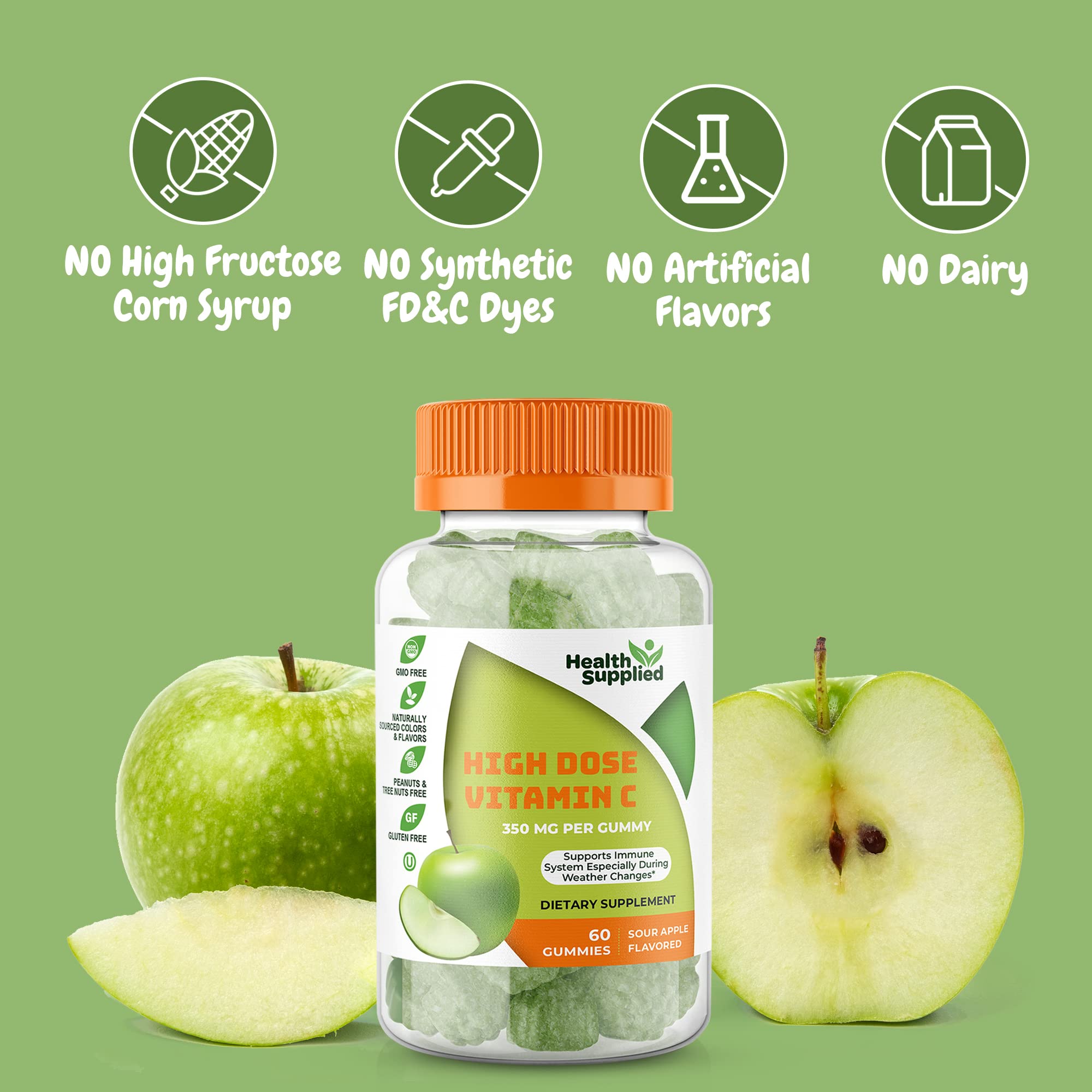 Health Supplied Vitamins (60 Count (Pack of 1), Sour Apple)