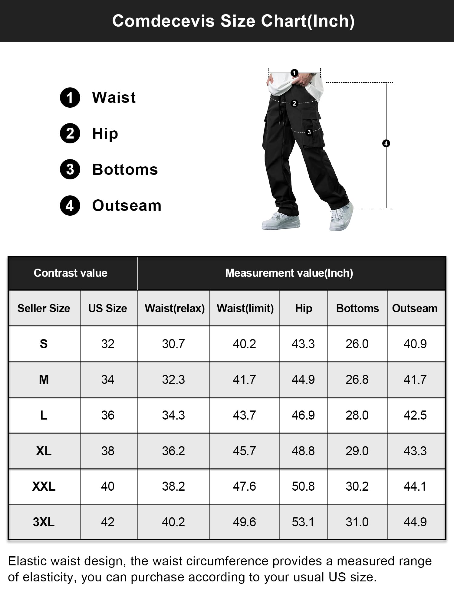 Comdecevis Men's Casual Cargo Pants Workout Joggers Stretch Sweatpants Hiking Drawstring Tactical Pants with Multi Pockets Dark Grey