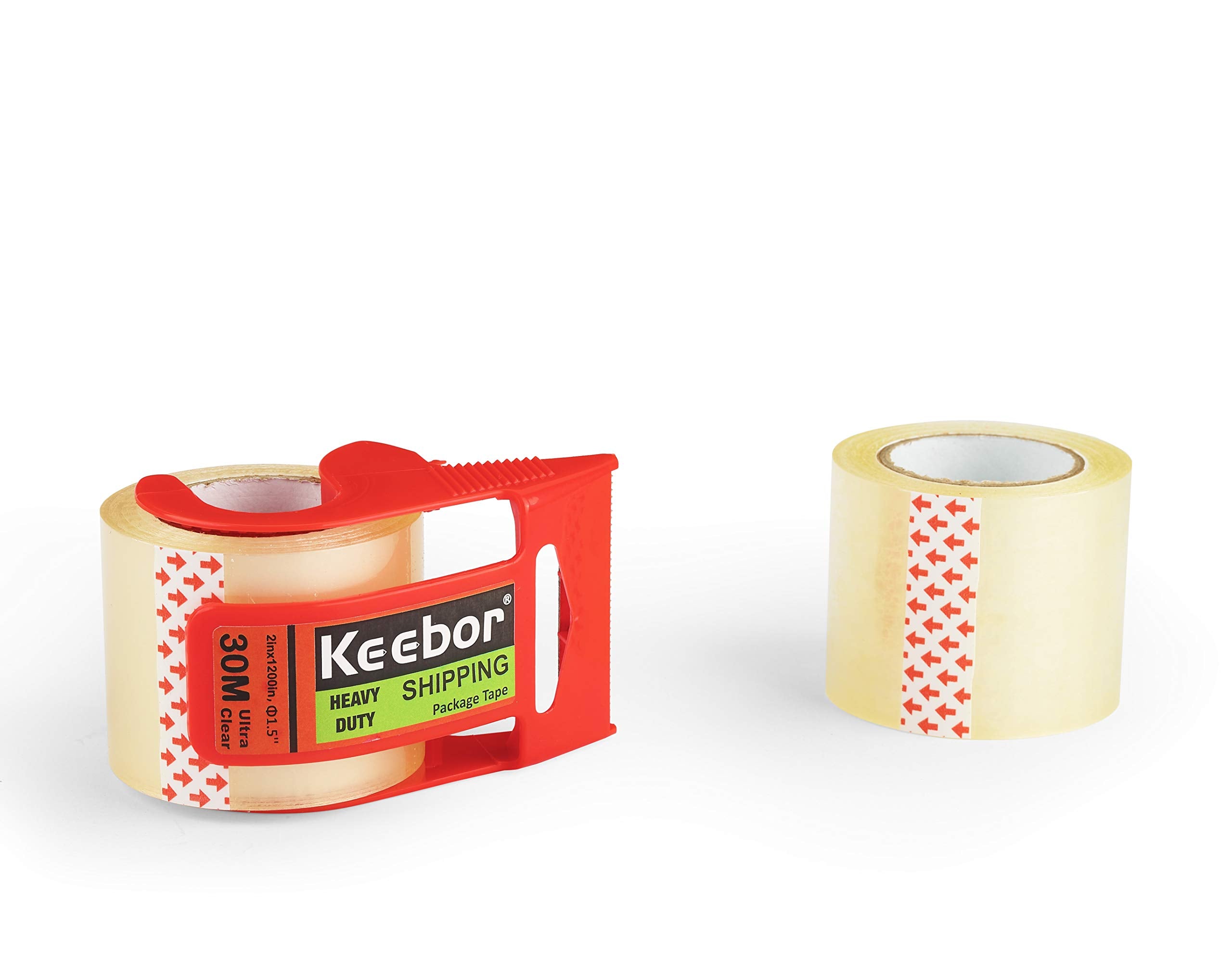 Packing Tape with Dispenser, 12 Rolls Clear Shiping Package Tape, 2'' x 32.8 yd, 1.5'' Core, Designed for Packing, Shipping & Mailing